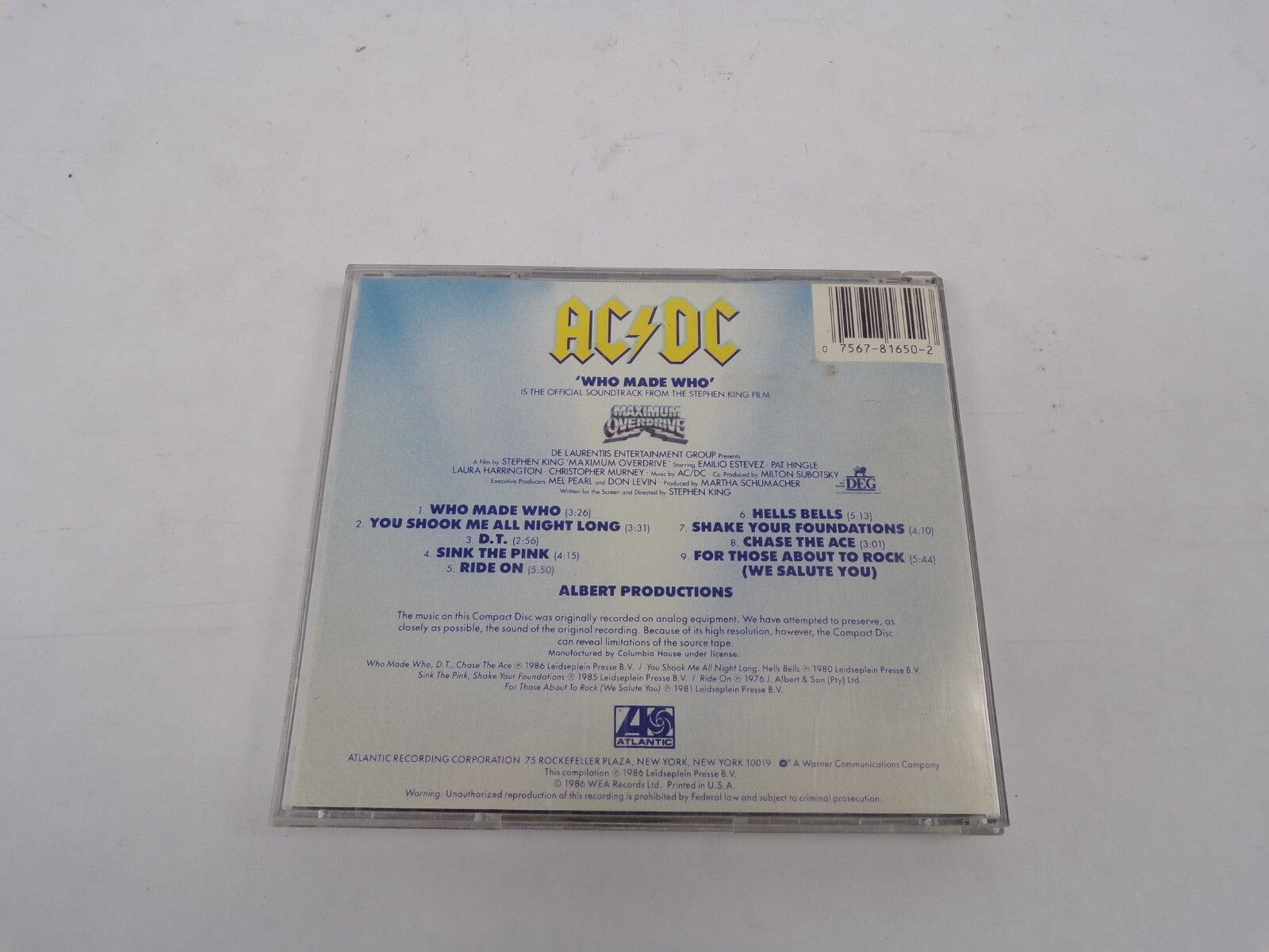 Who Made Who You Shook Me All Night Long Sink The Pink Ride on Hells Bells CD#26
