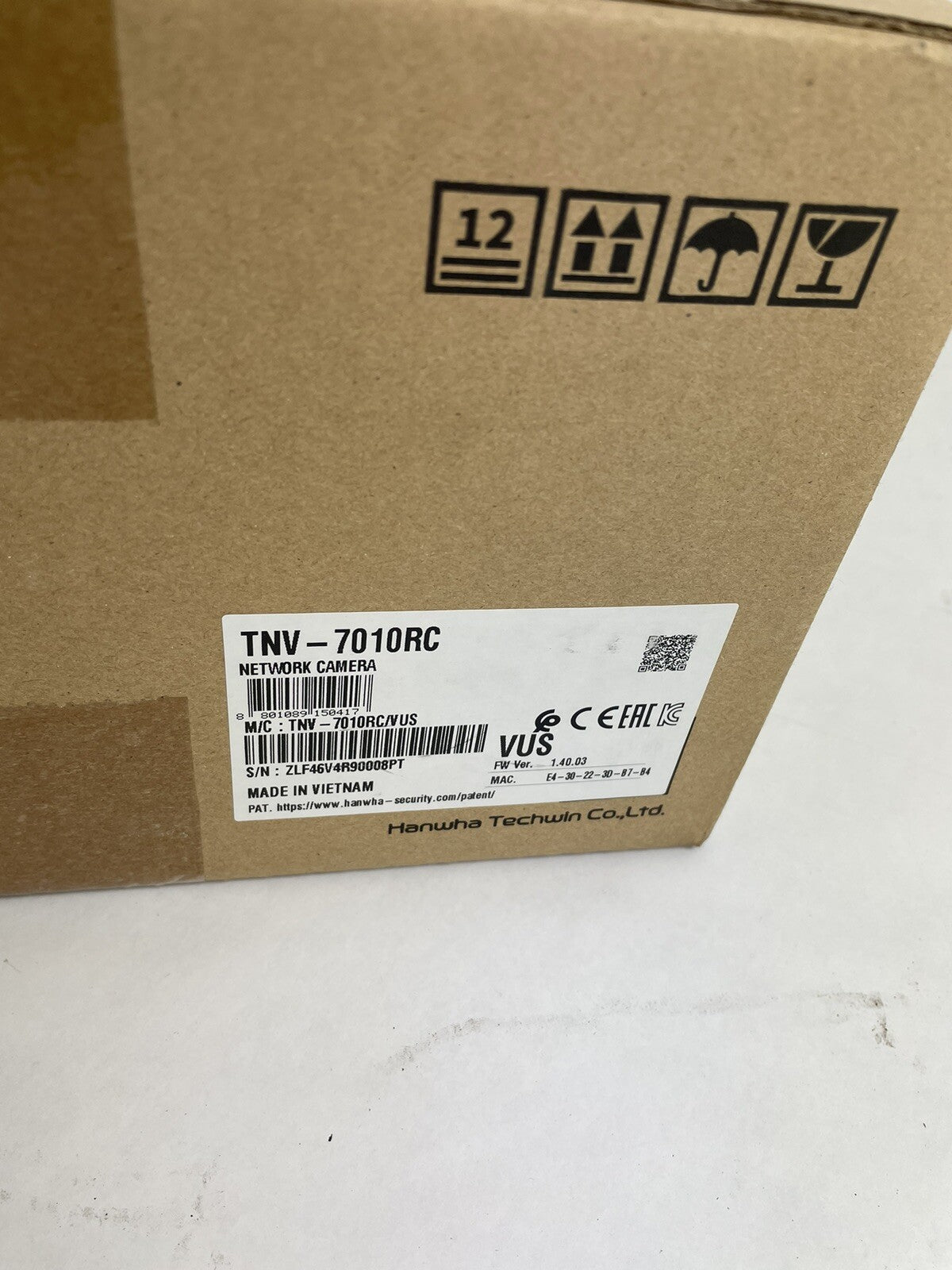 SAMSUNG BY Hanwha Techwin TNV-7010RC 3MP IR H.265 Outdoor Corner IP Security Cam