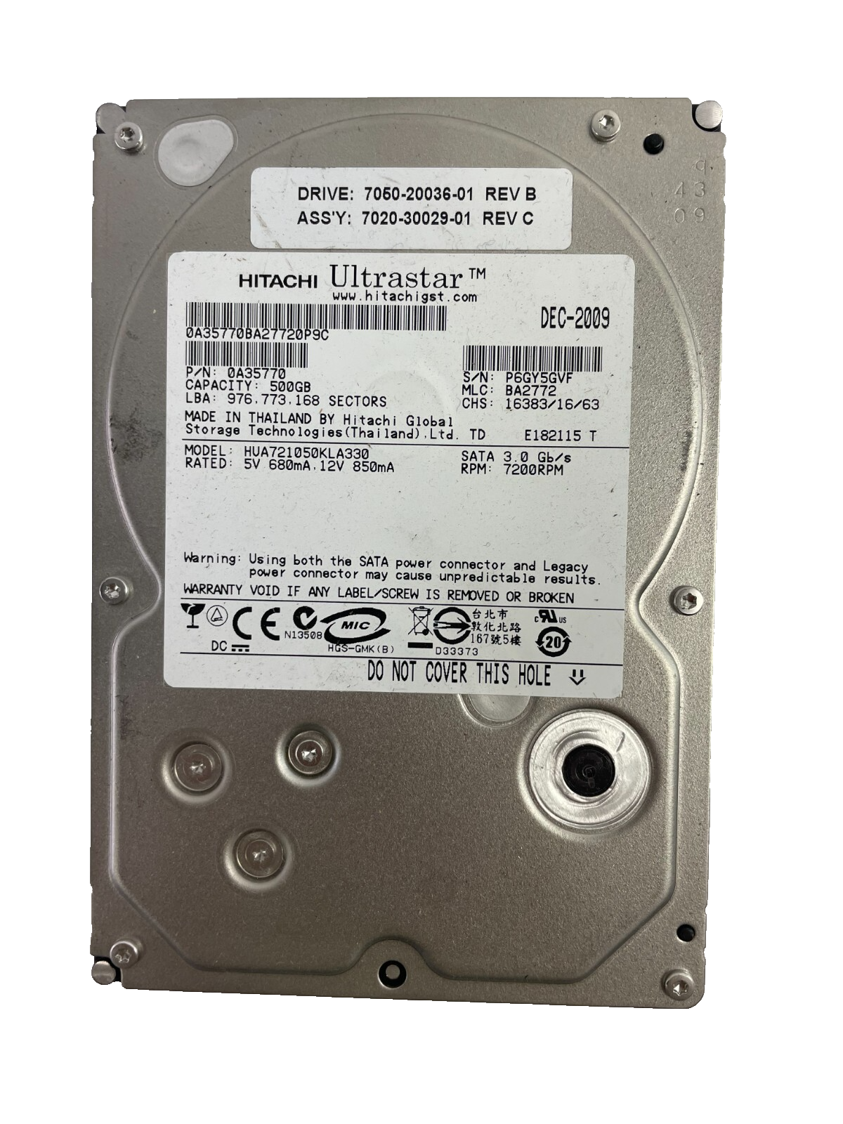 Hitachi Ultrastar Model HUA721050KLA330 SATA 7200 RPM Hard Drive Cache 32 MB