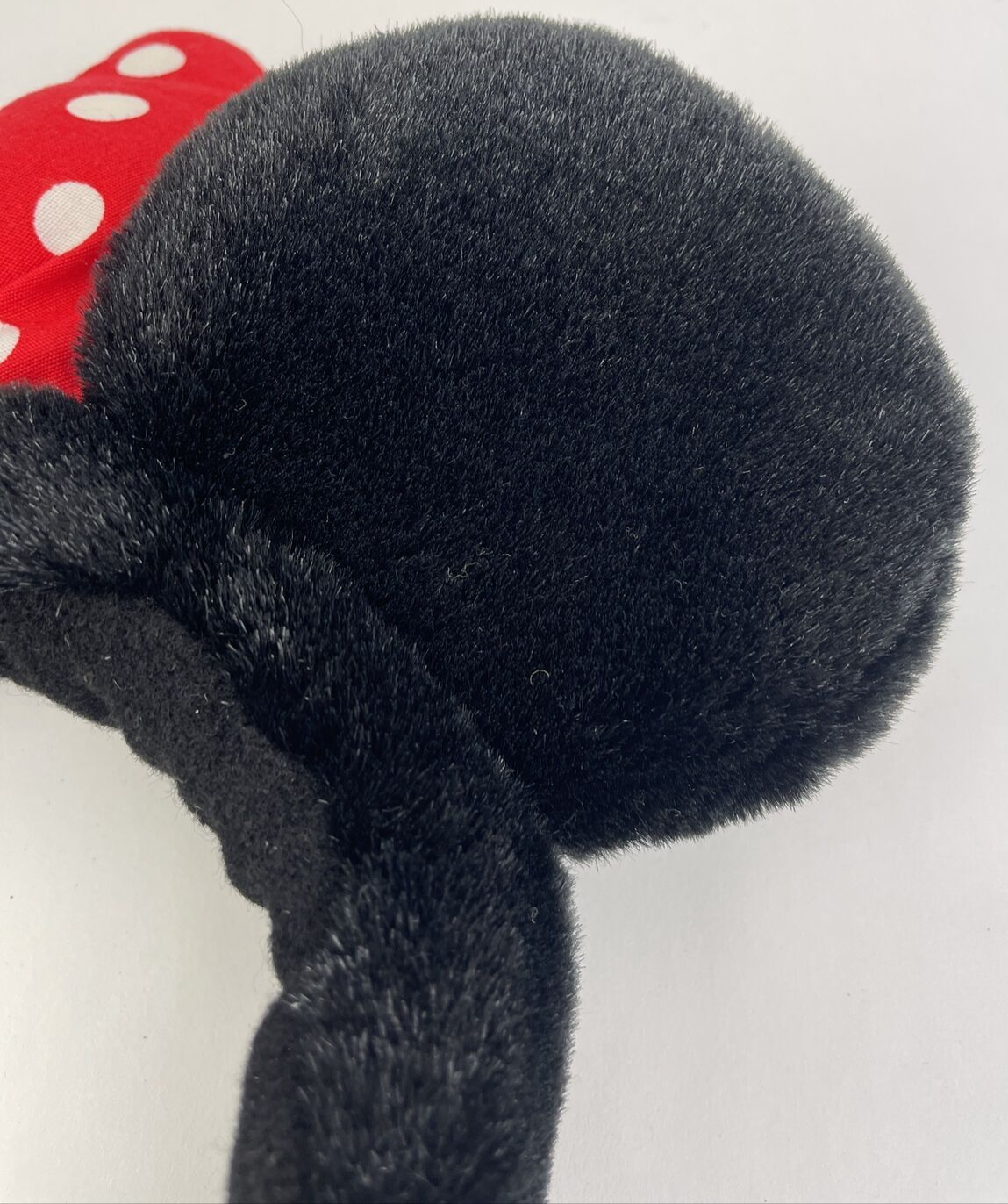 Disney Parks Fuzzy Fluff Minnie Mouse Black Ears Red Polka Dot Bow Ears Headband