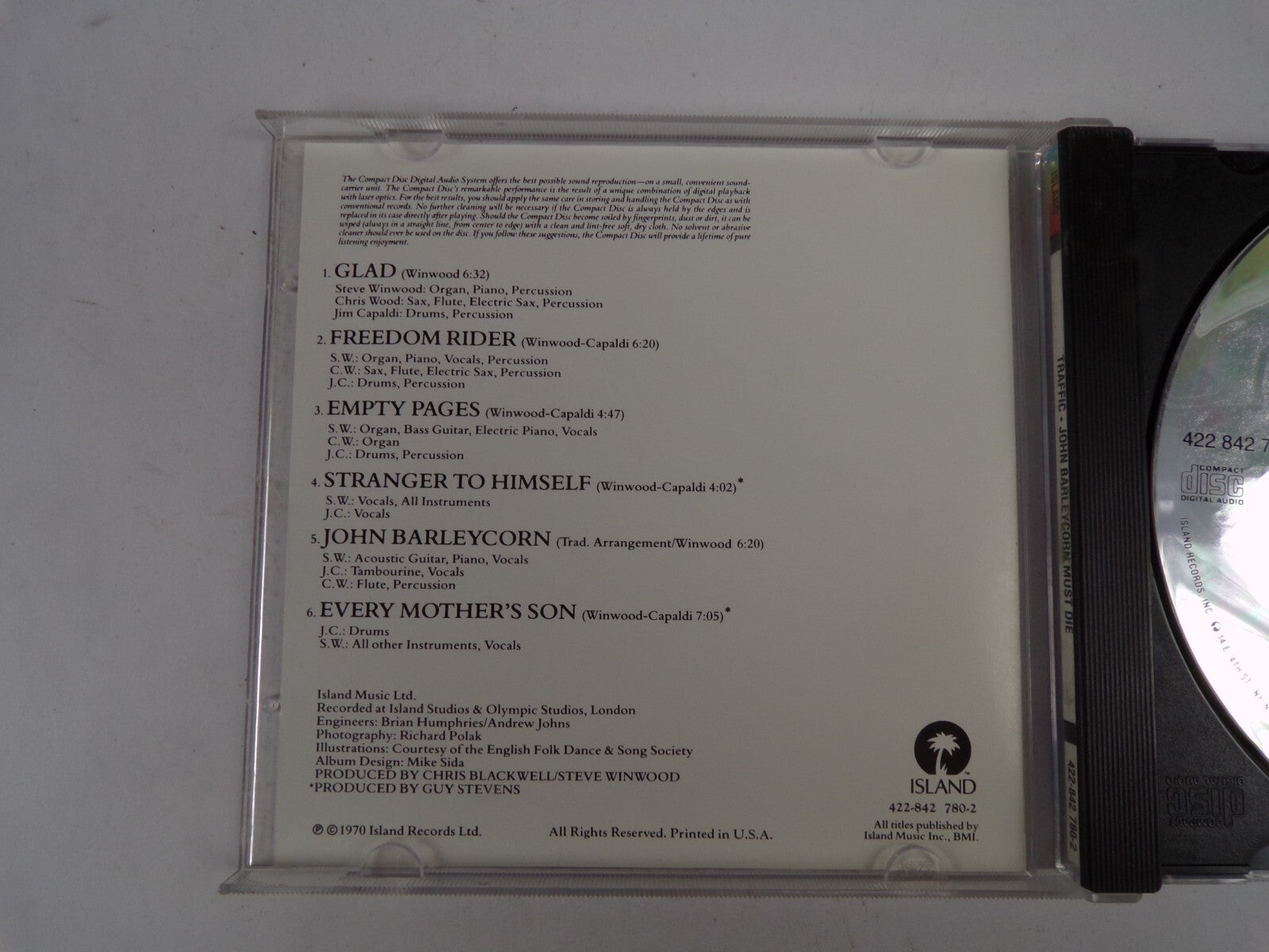 John Barleycorn Must Die Traffic Glad Freedom Rider Empty Pages CD#40