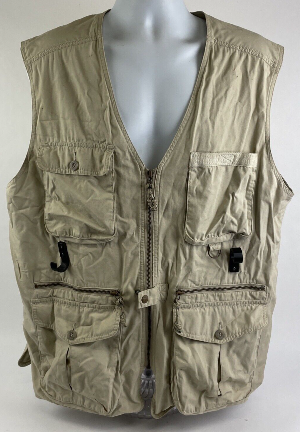 Men's Eddie Bauer Outdoor Vest Size LARGE Fishing Photo Hunting Hiking Beige