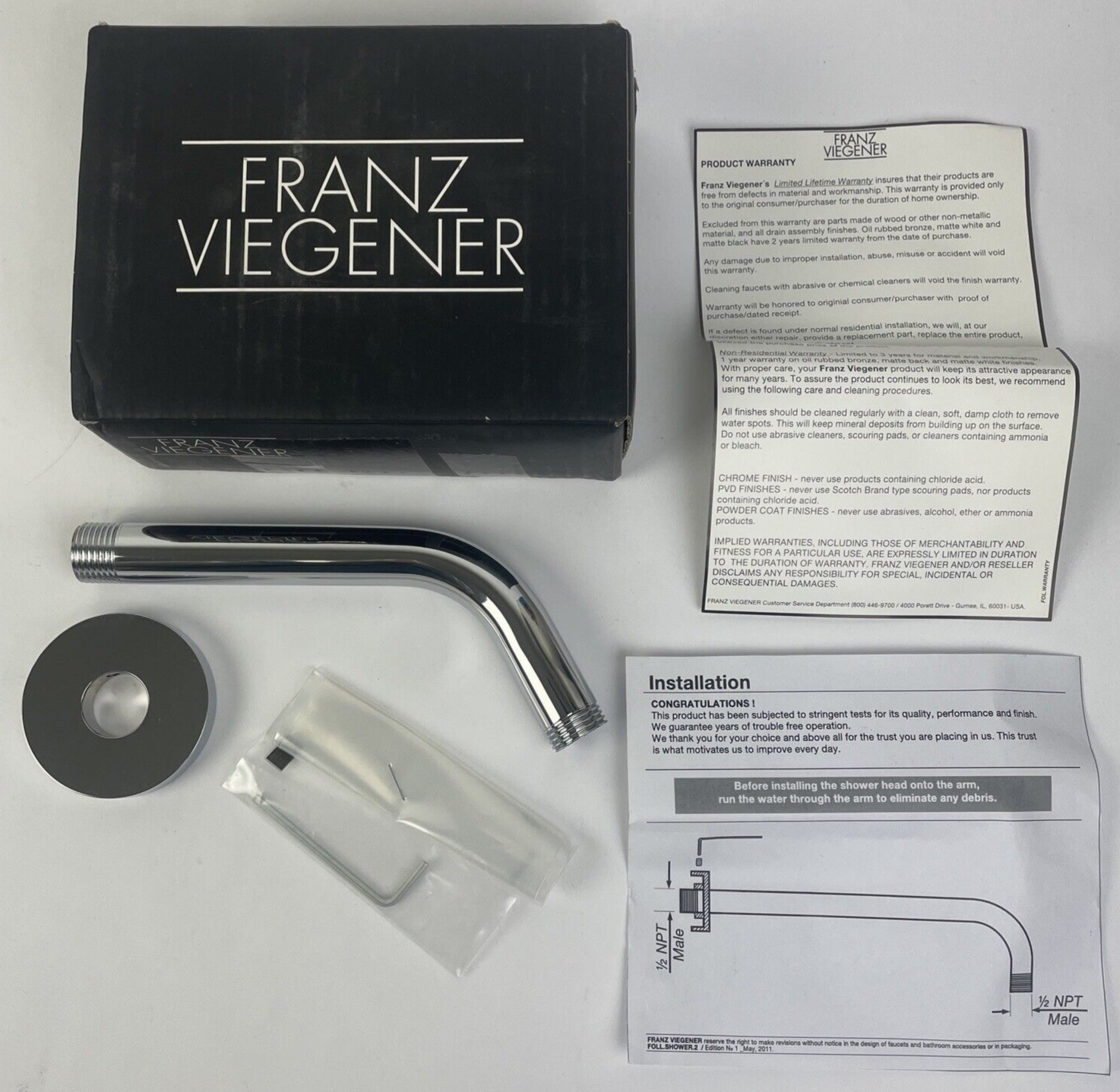 Franz Viegener libby plus Polished Chrome 6" Universal Shower Arm FV140/39 - NEW