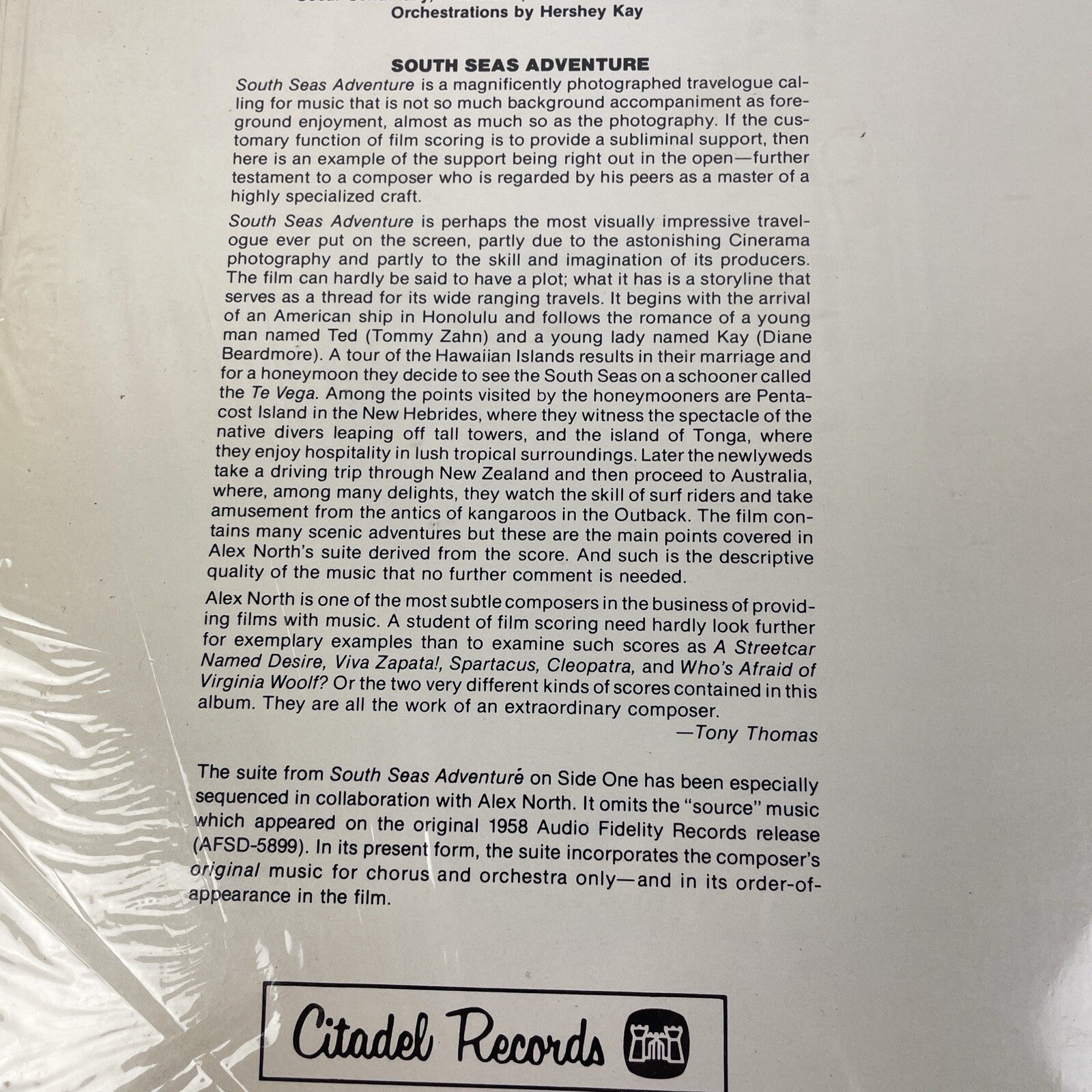 Alex North Lp South Seas Adventure Original Soundtrack On Citadel - Cinerama