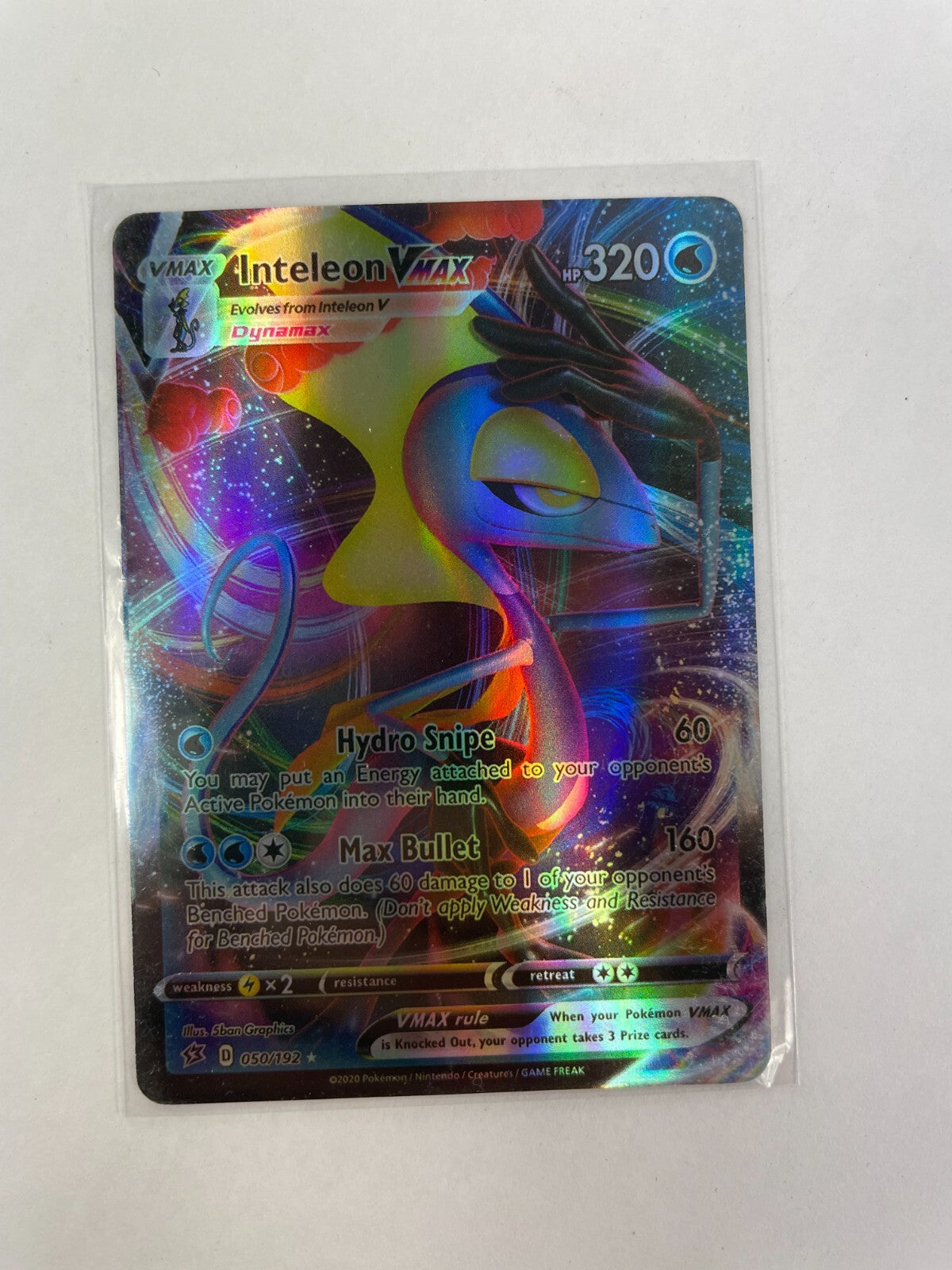 Pokemon Inteleon Vmax HP 320 Hydro Snipe 60 Max Bullet 160 050/192