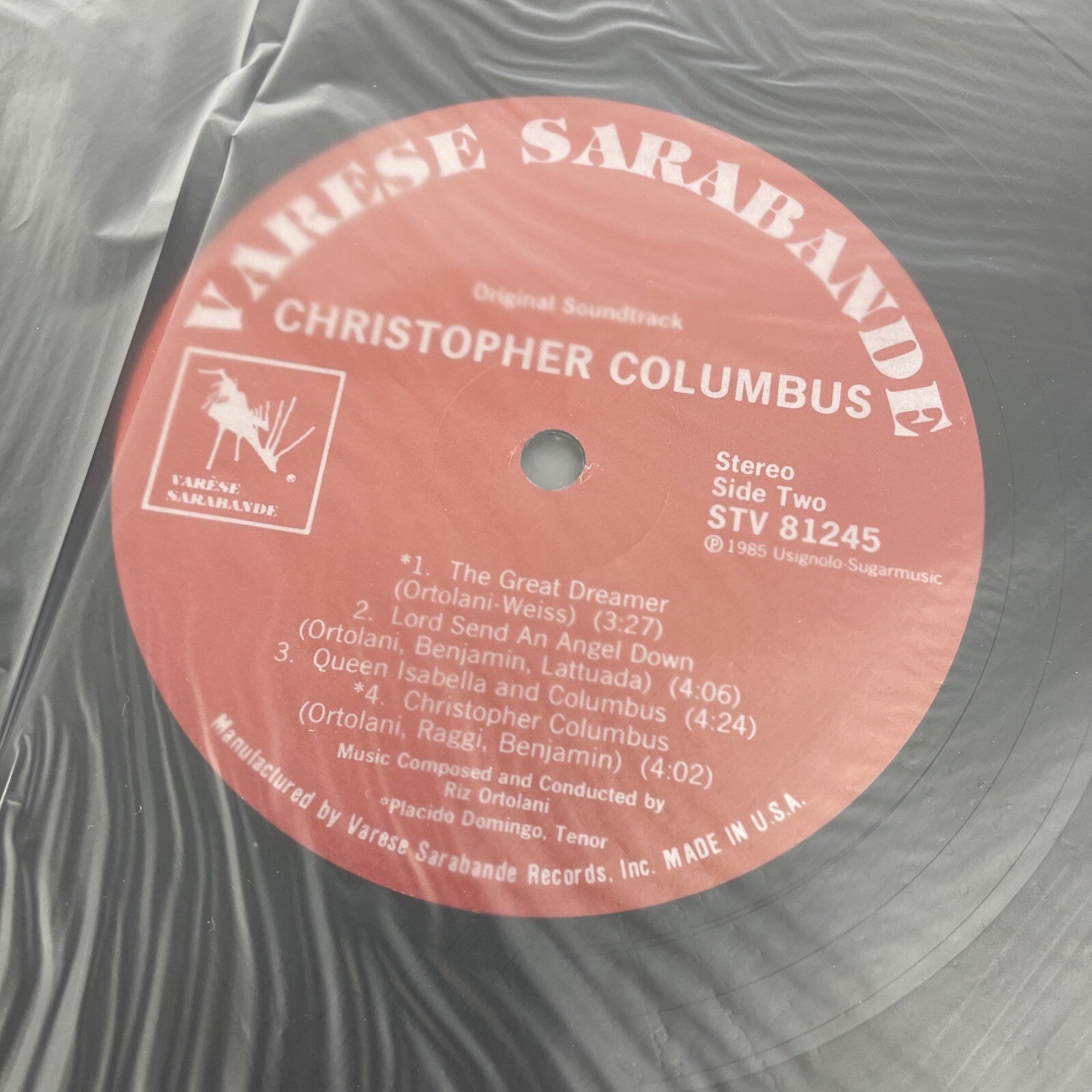 CHRISTOPHER COLUMBUS ORIGINAL SOUNDTRACK 1985 LP RIZ ORTOLANI STV 81245 - VGC