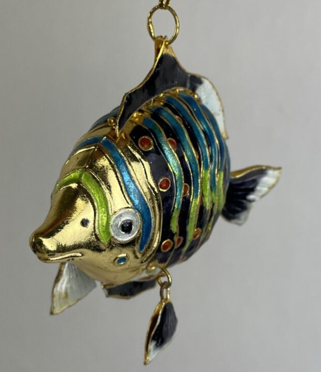 Beautiful Cloisonné Enamel Articulated Tropical Reef Fish Christmas Ornament
