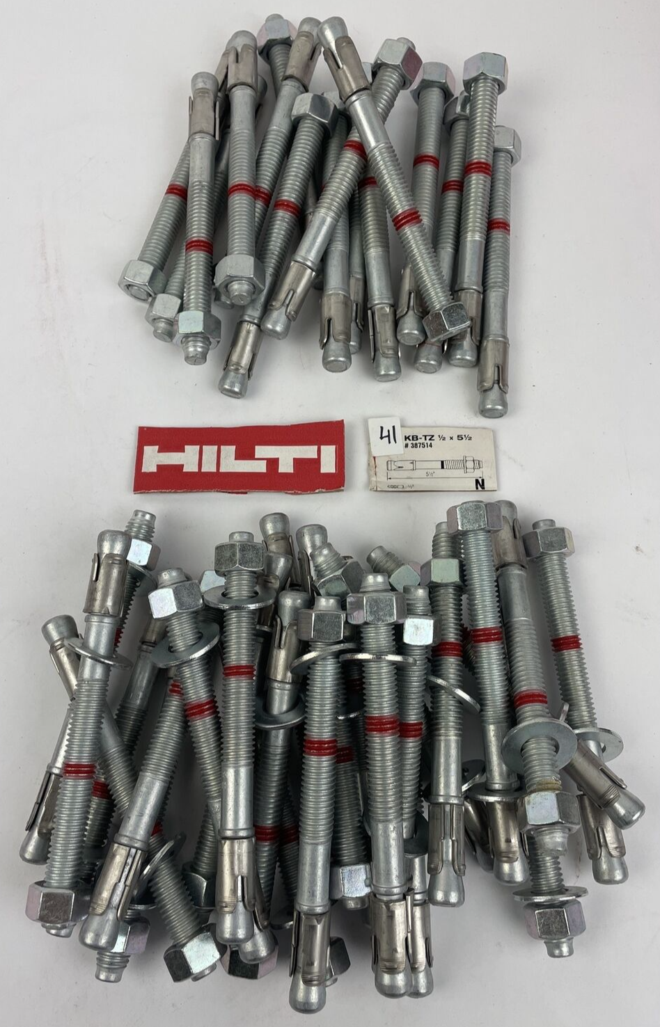 Lot of 41 x Hilti Kwik Bolt KB-TZ 1/2" x 5-1/2" 387514 - 16 Units Missing Washer