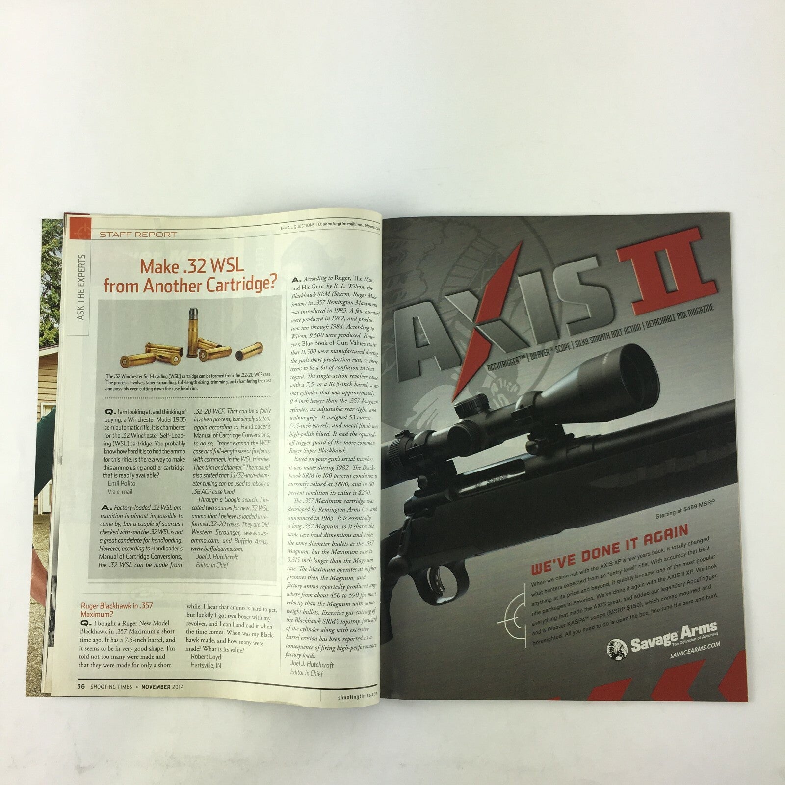 November 2014 Shooting Times Magazine Pistol-Caliber Carbine A Great .308 .32Win