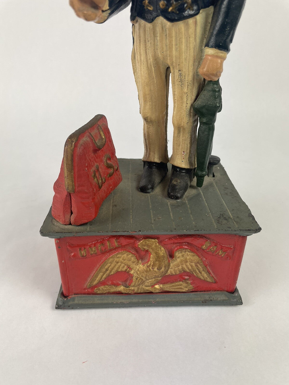 Antique Shepard Hardware UNCLE SAM Patriotic Cast Iron Mechanical Coin Bank