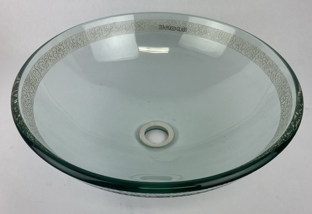 Bathroom Glass Vessel Sink Drain Faucet Clear Tempered Combo Basin Bowl 17"x5.5"