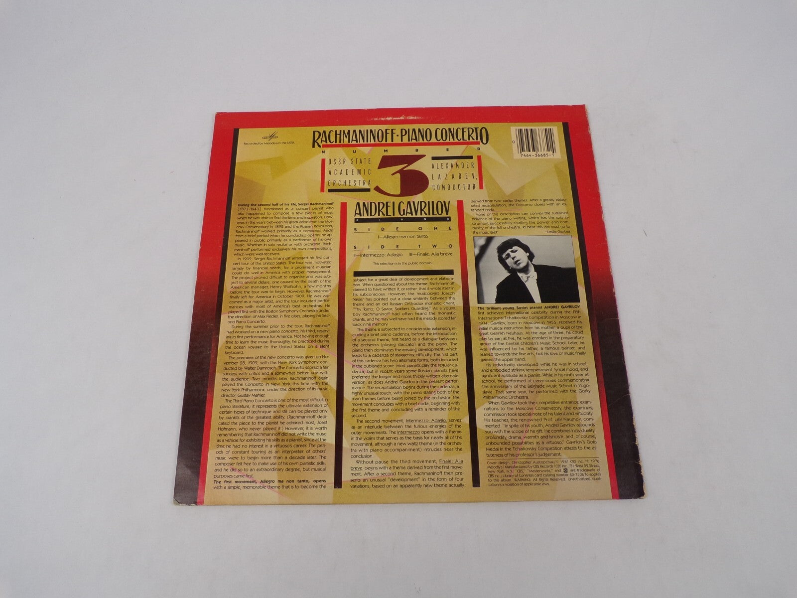 Rachmaninoff Piano Concerto Andrei Gavrilov Alexander Lazarev Vinyl Record