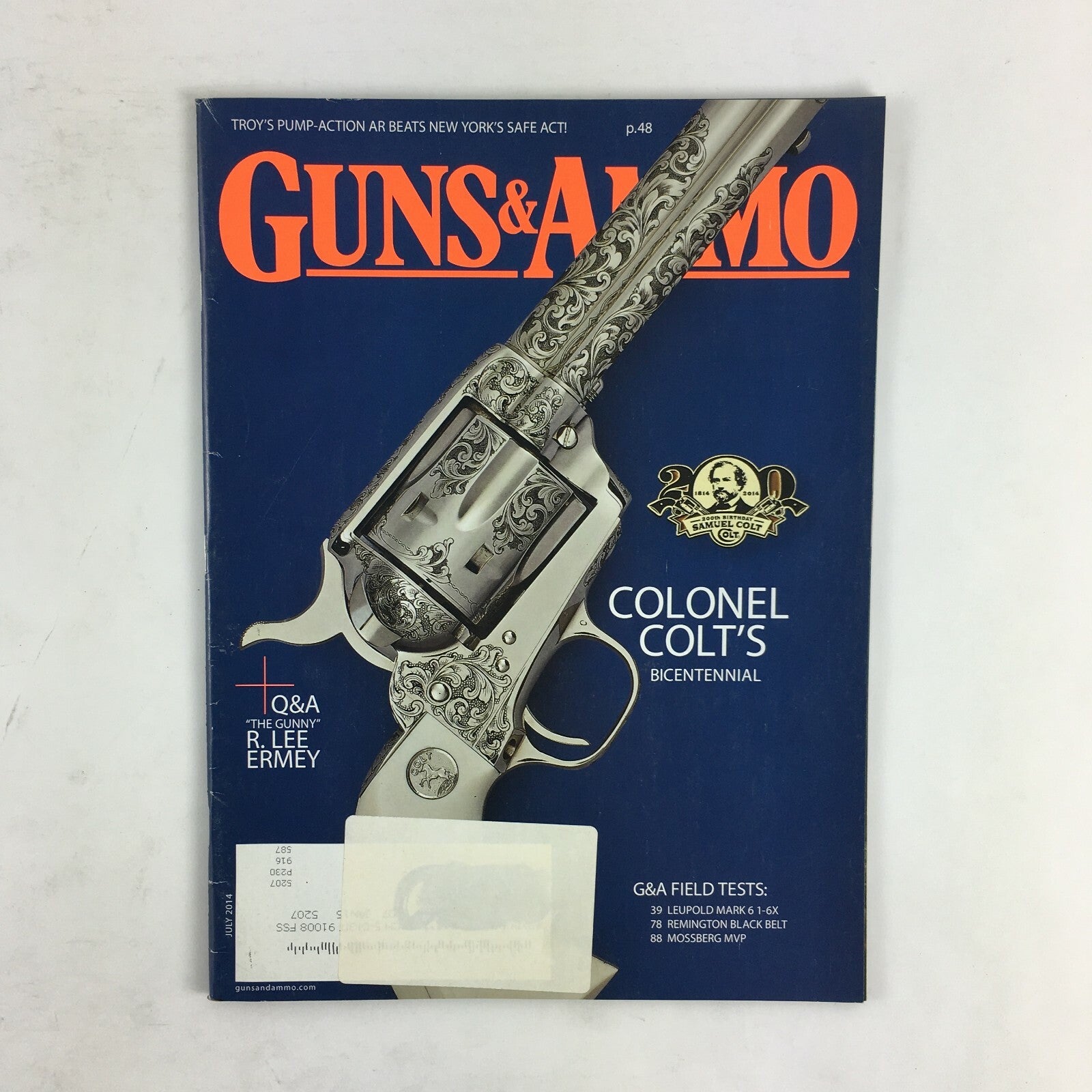 July 2014 Guns & Ammo Magazine Colonel Colt's R.Lee Ermey Leupold Mark 6 1-6x