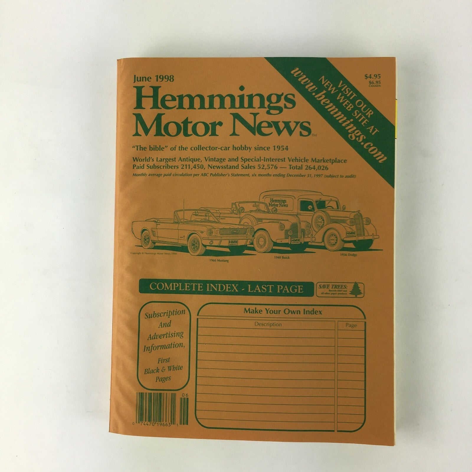 June 1998 Hemmings Motor News 1966 Mustang 1940 Buick 1936 Dodge Antique Vintage