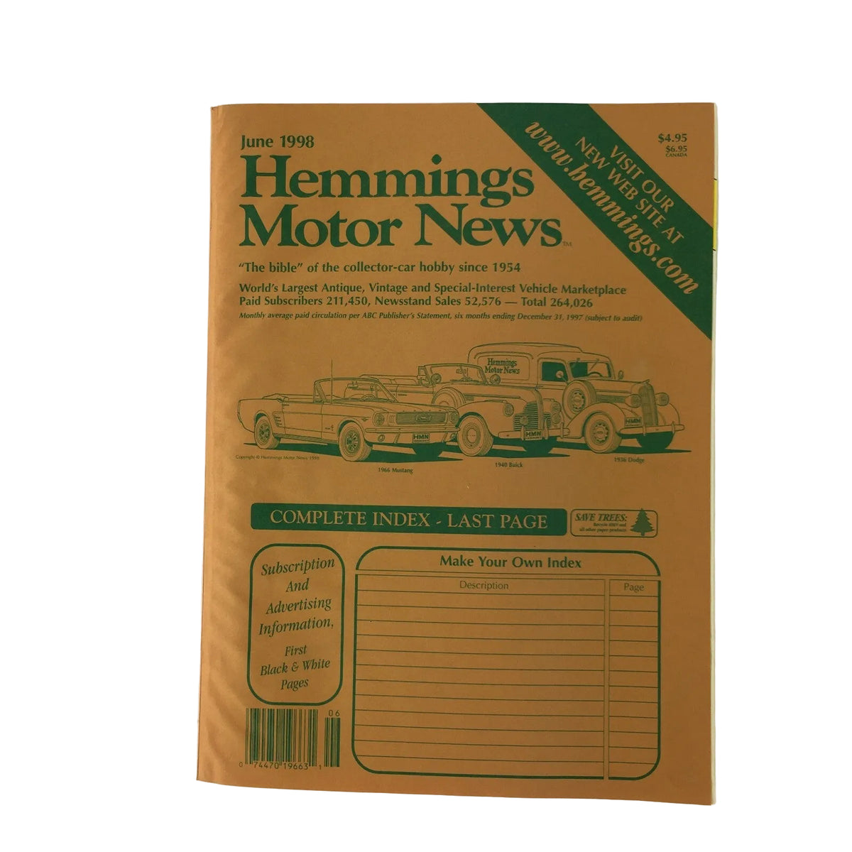 June 1998 Hemmings Motor News 1966 Mustang 1940 Buick 1936 Dodge Antique Vintage
