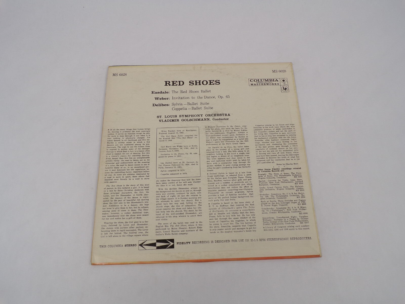 Red Shoes Delibes Suite From The Ballet Sylvia Coppelia Cello Vinyl Record
