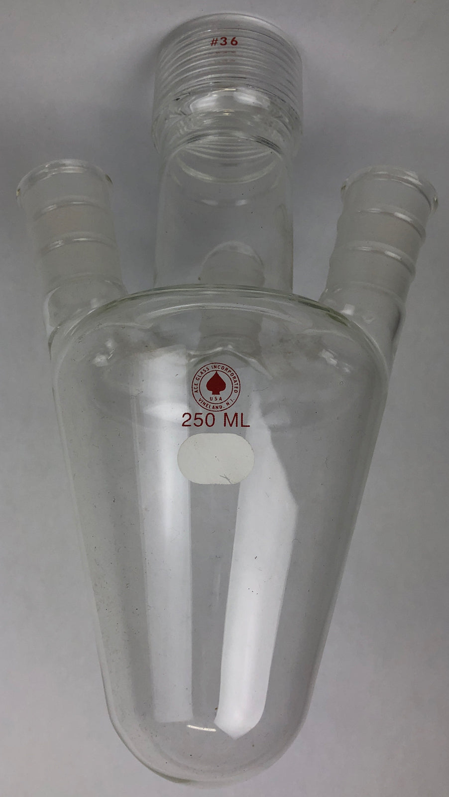 ACE Lab Glass 250mL reaction vessel with #36 ACE-Thred and 24/40 glass joints.