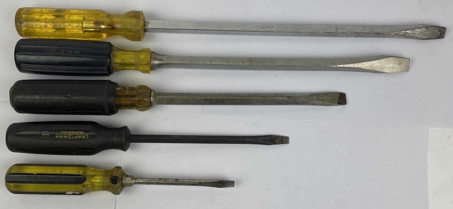 Craftsman Stanley + USA Made Screwdriver Lot of 5 Pieces Slotted Flathead LOOK