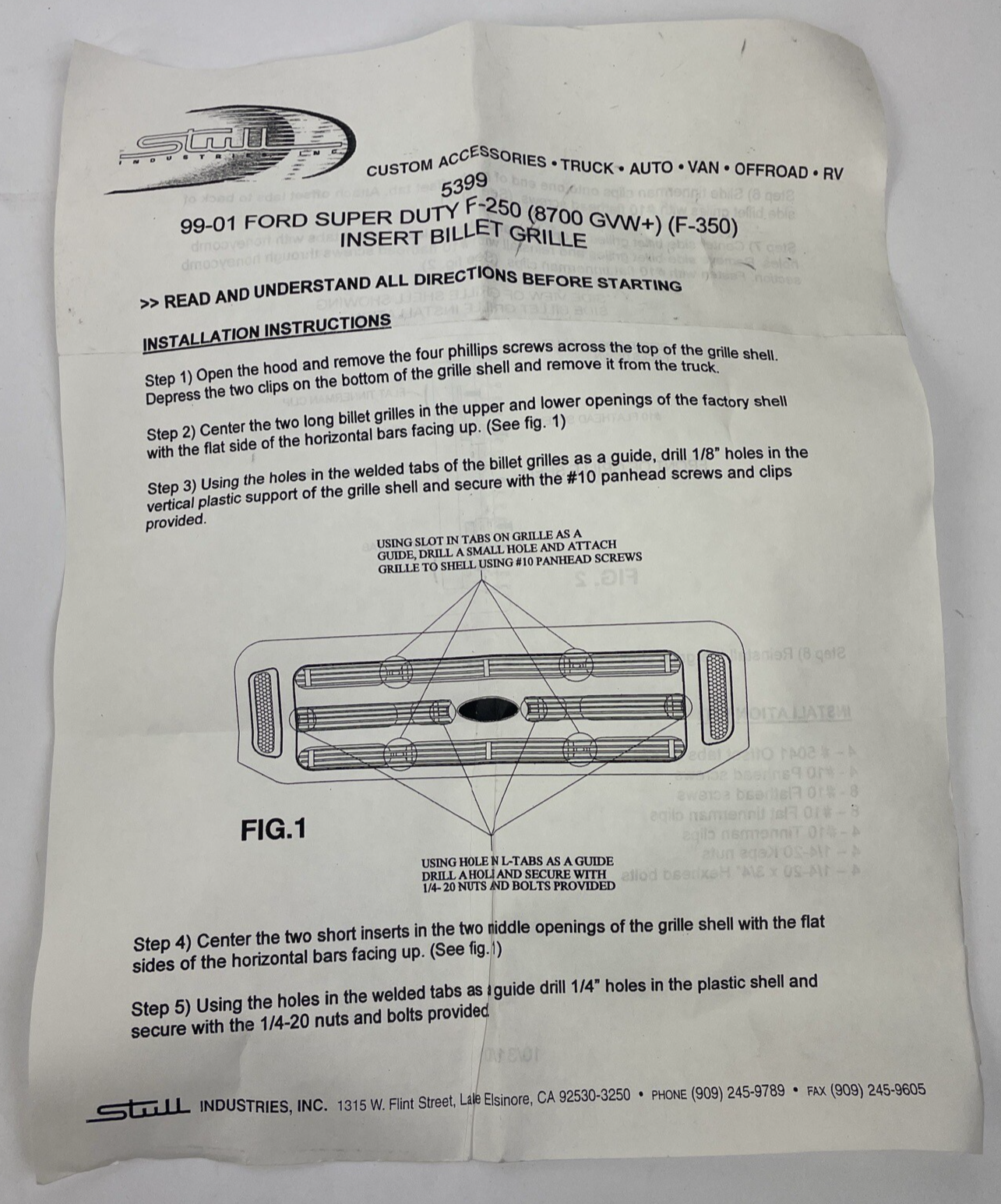 Ford F-250 stainless billet grille Stull NOS 1999-2001
