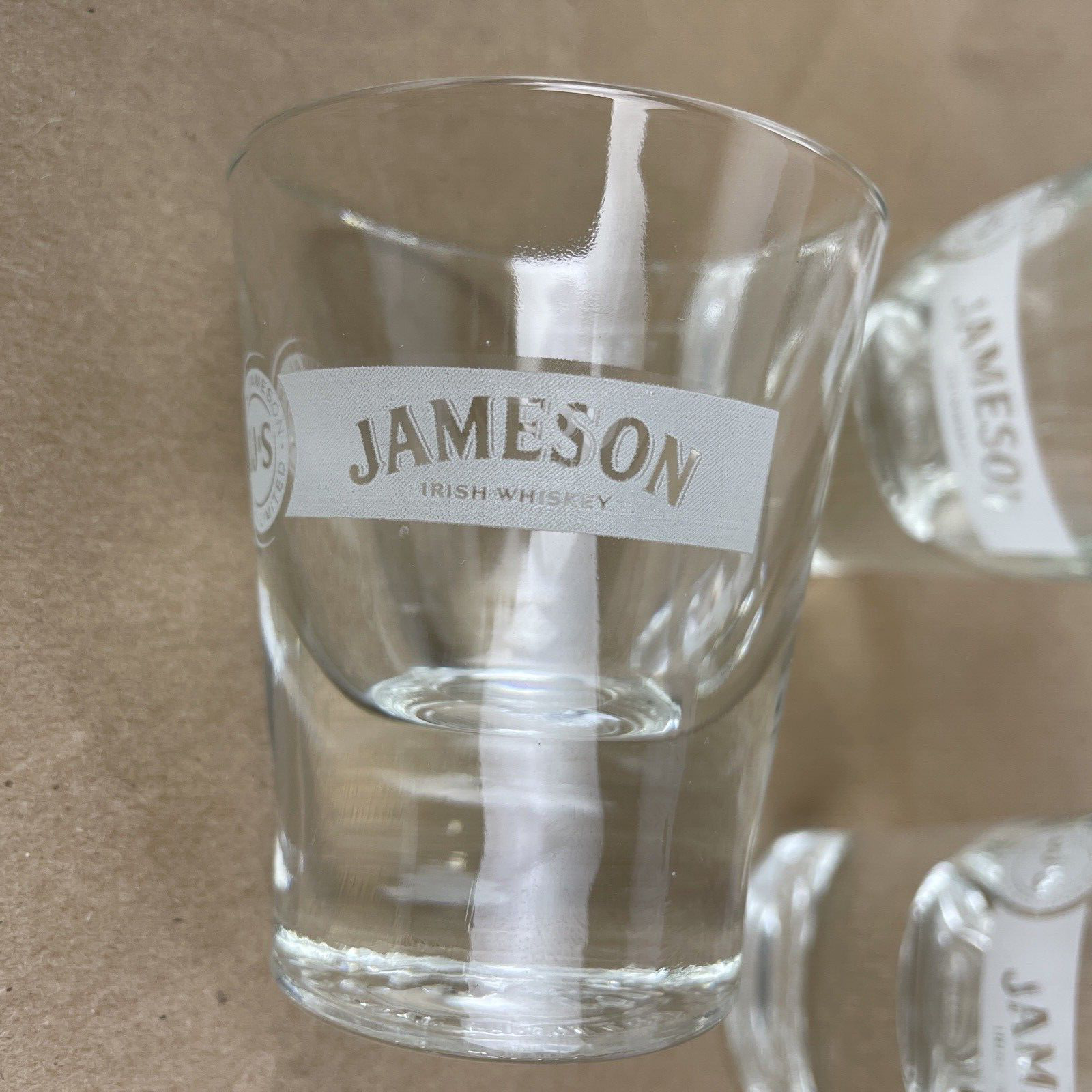 3 x Jameson Irish Whiskey JJ&S Etched Logo Heavy Bottom Shot Glasses 1.5 oz Lot