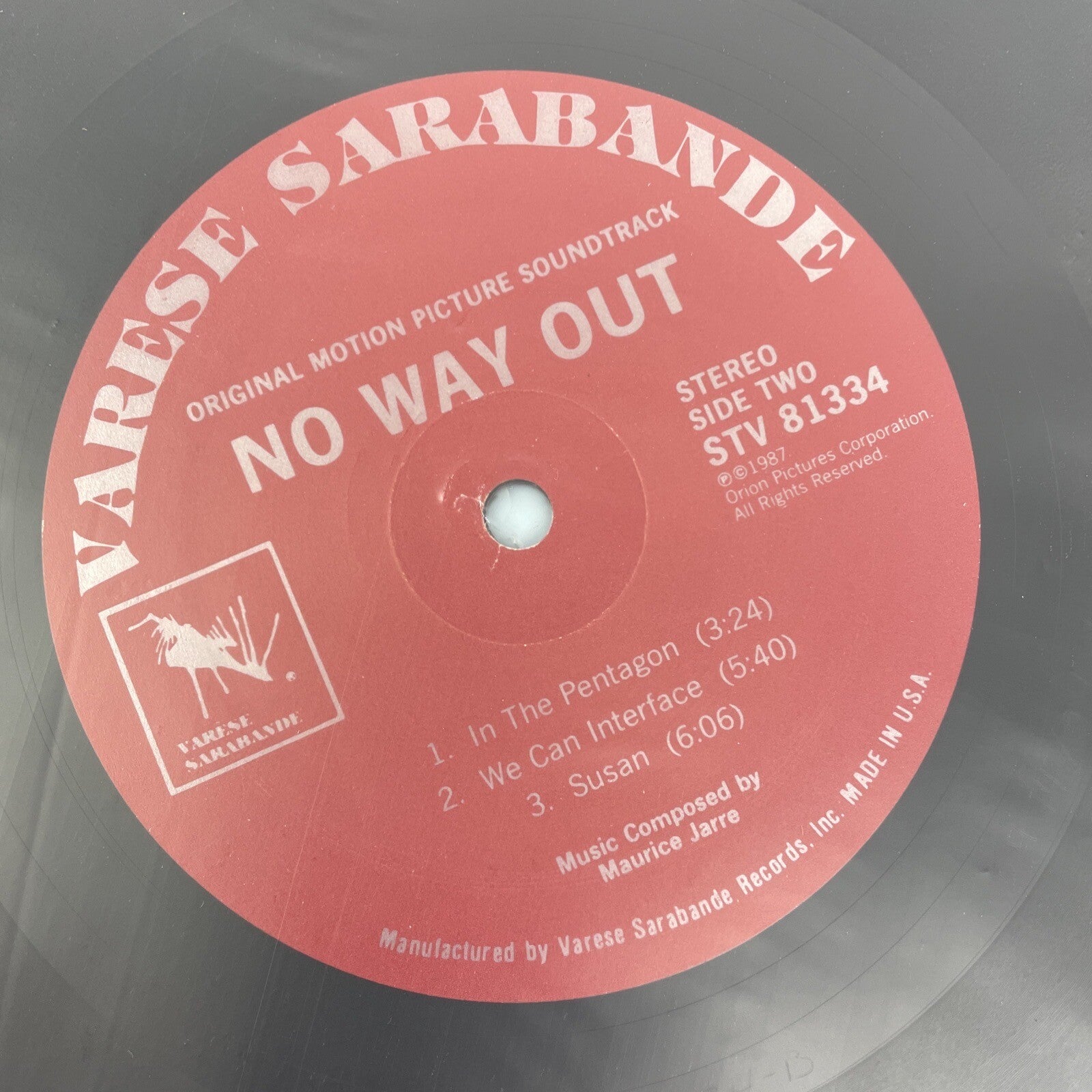 Maurice Jarre – No Way Out OST LP Varèse Sarabande STV 81344 Score - VGC