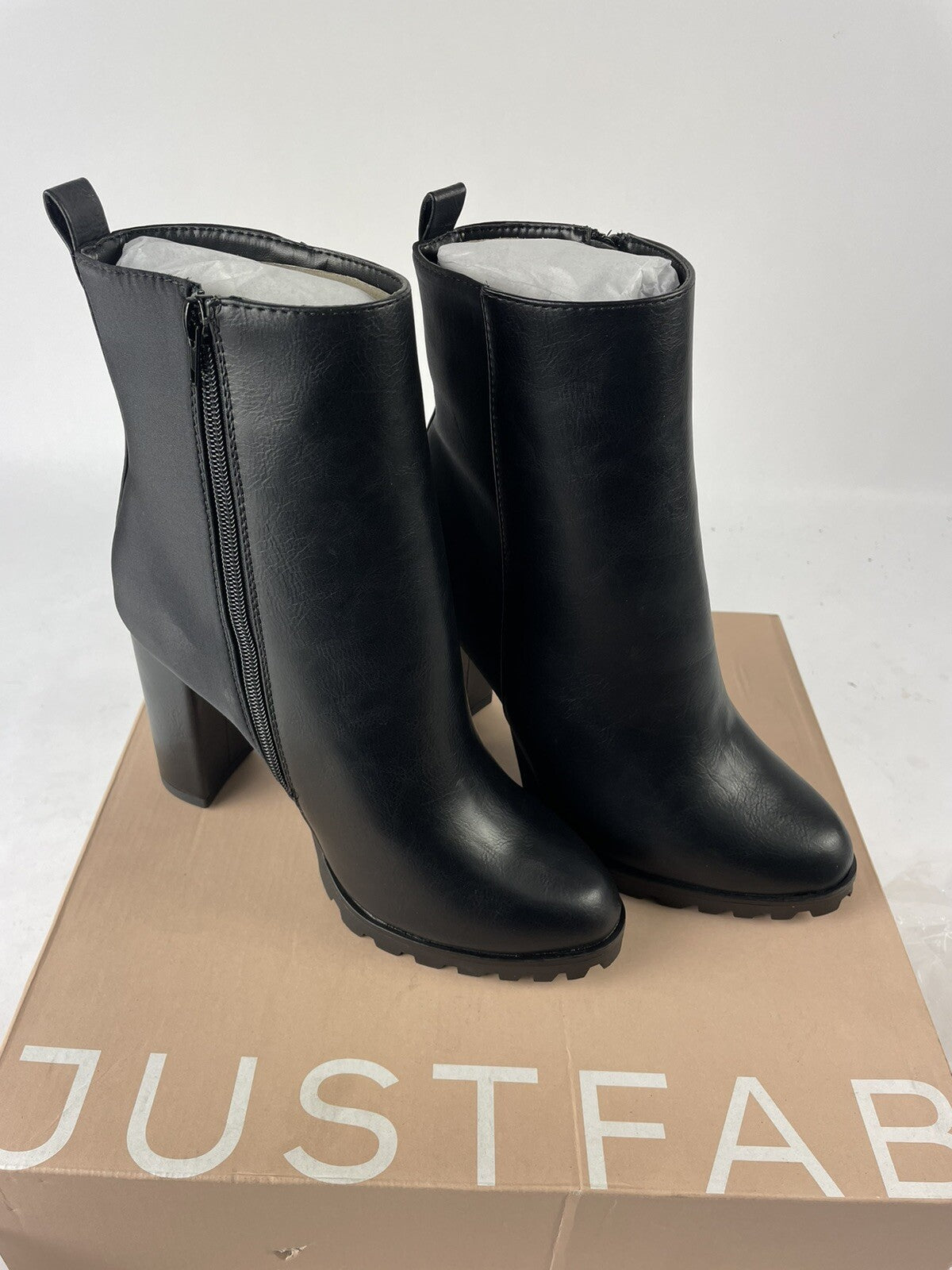 Just Fab Serena Black Caviar Block Heeled Booties New Women's Size 9.5