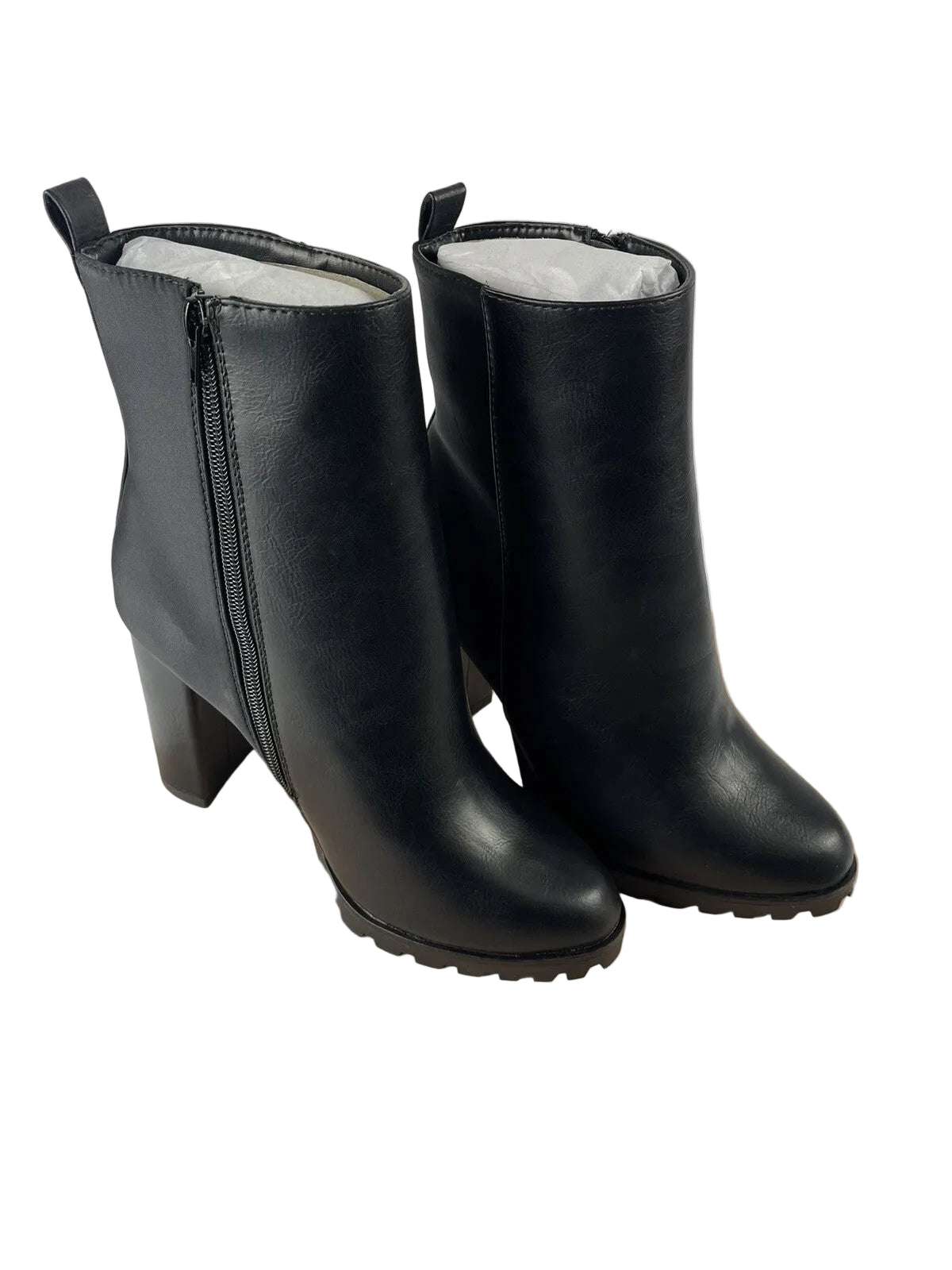 JustFab Serena women's black caviar block heel booties size 9.5 new