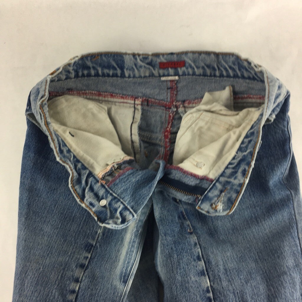 Womens Straight Leg Jeans Blue Zip Fly Mid Wash Ultra Low Rise Pockets Cotton 26
