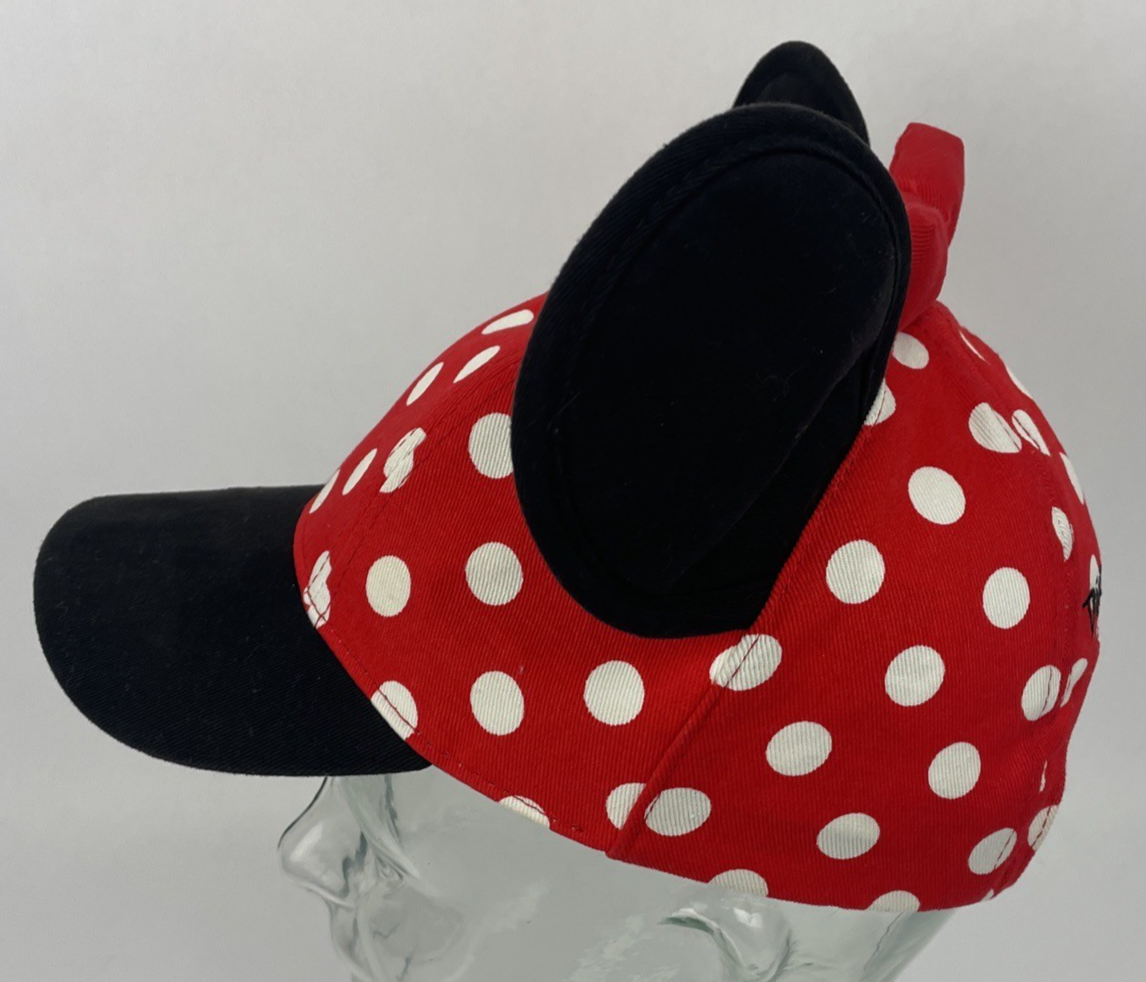Minnie Mouse red polka dot bow ears adjustable cap hat OSFM