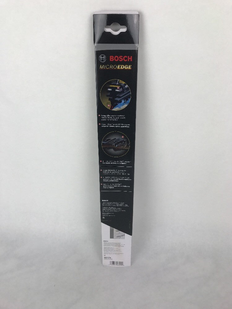 Bosch MicroEdge 40717A 17-inch conventional windshield wiper blade with durable steel frame and natural rubber wiping element.