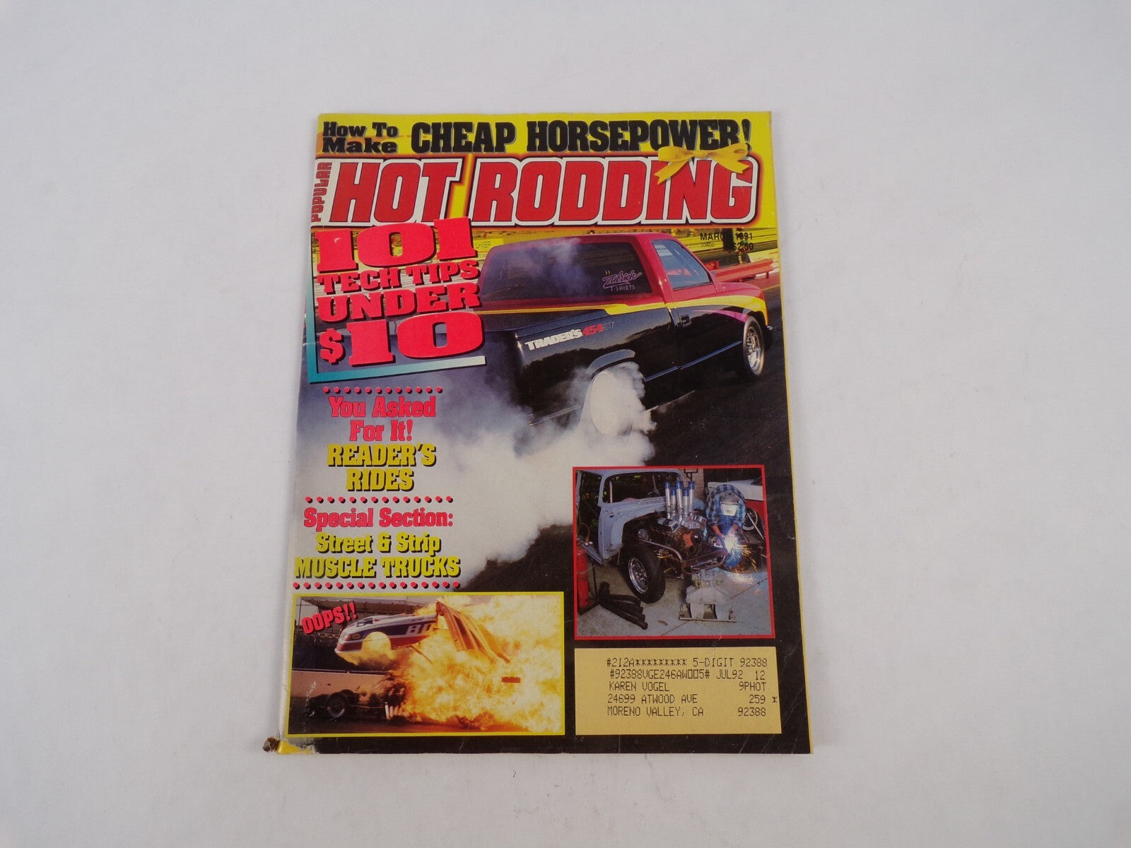 July 1992 Hot Rodding Magazine Cheap Horsepower! 101 Tech Tips Under $10