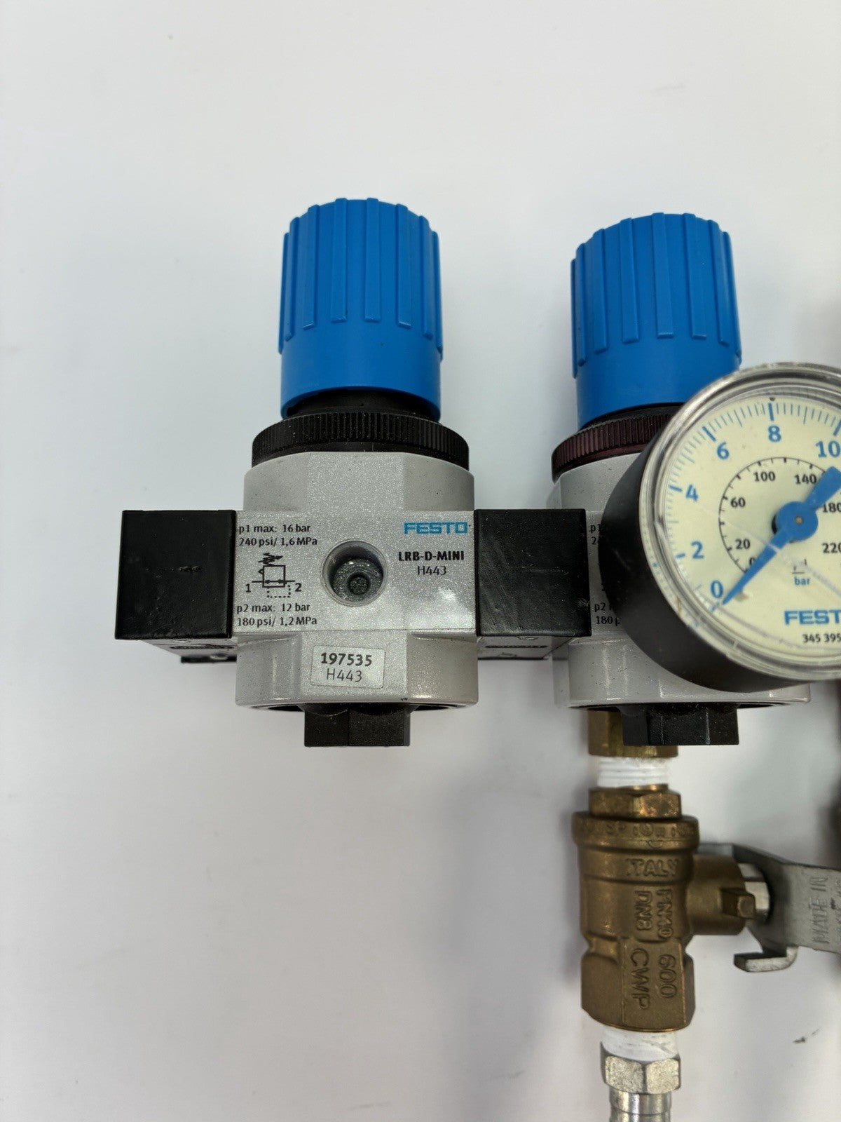 Festo LRB-D-MINI Pneumatic Pressure Regulator Manifold 197535 w/ Gauges Valves