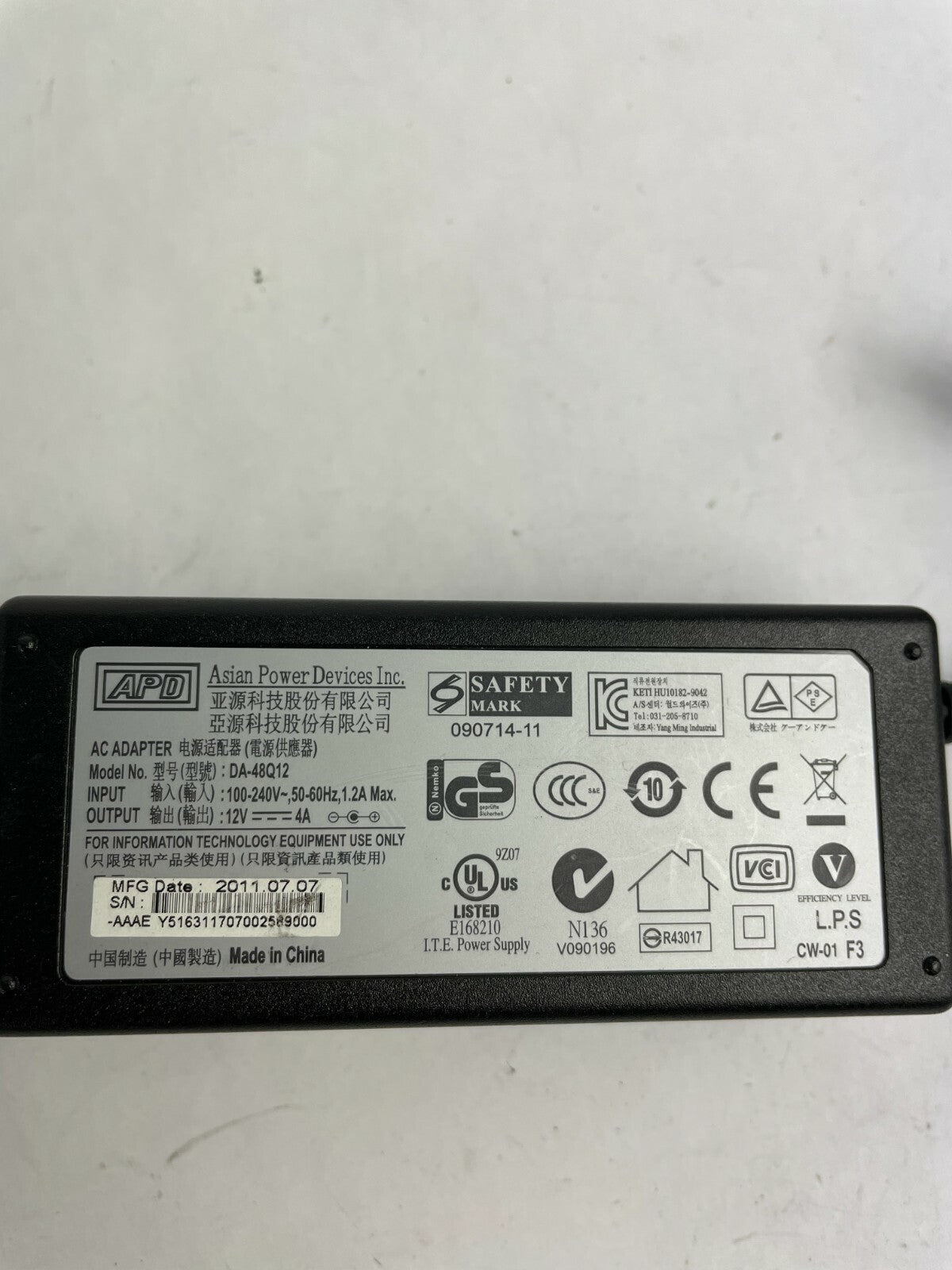 Genuine Asian Power DA-48Q12 Ac Adapter Output 12 V 4 A Power Supply Adapter A74