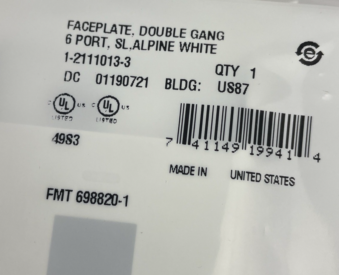 LOT of 3 COMMSCOPE 1-2111013-3 Faceplate Double Gang / 6 Port / Alpine White