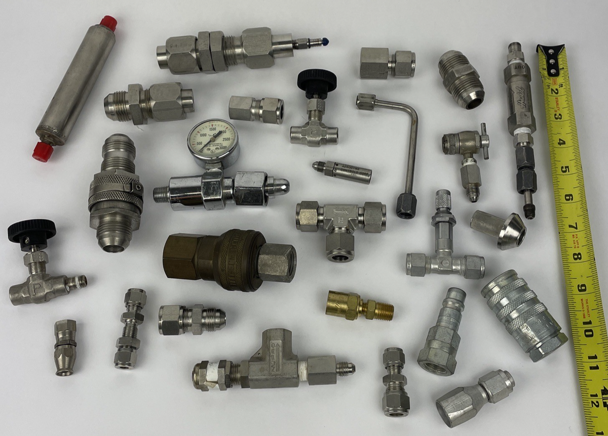 Huge assorted lot of Parker Swagelok Matheson push-to-connect fittings