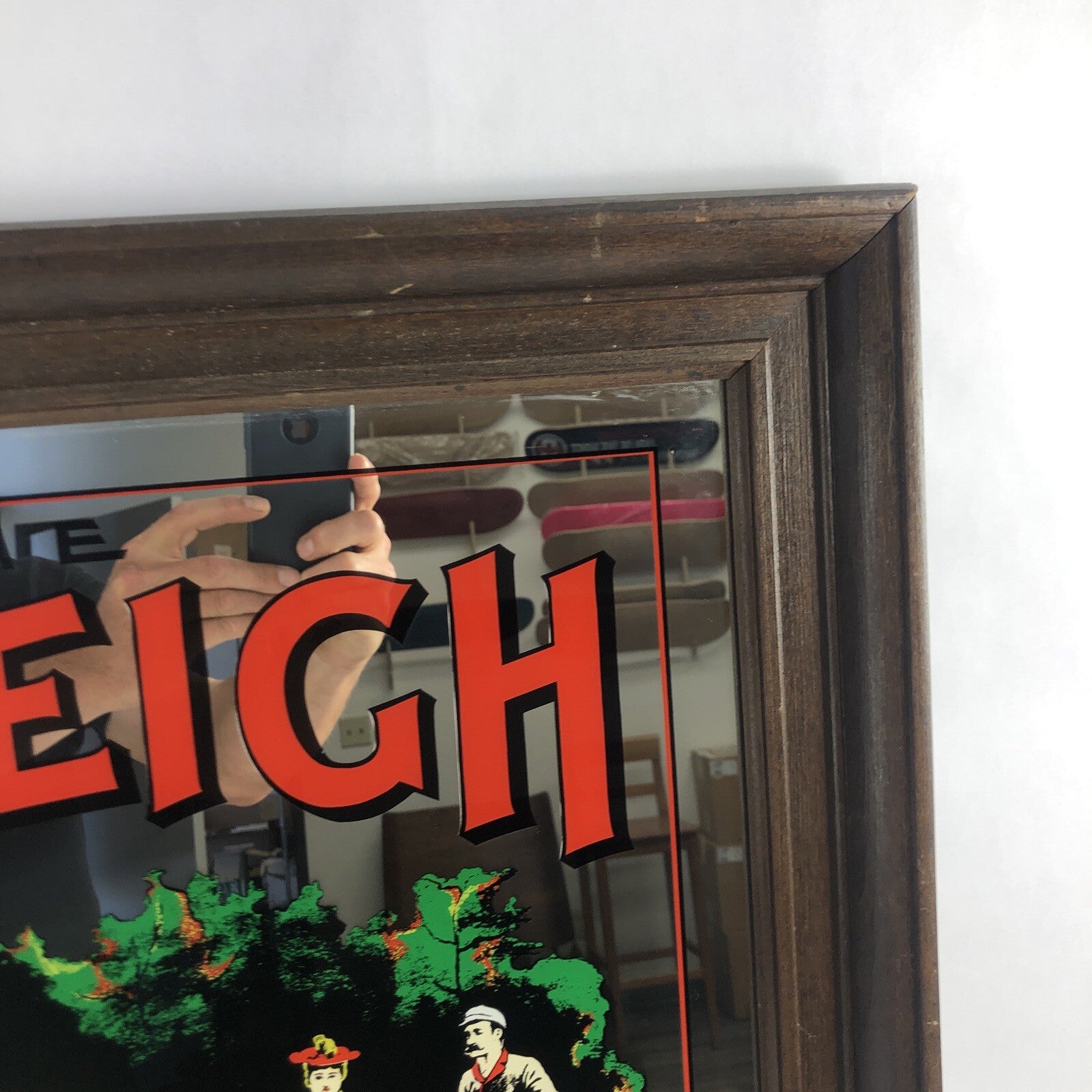 1970's Hoyne Industries Inc Raleigh Bicycle Glass Mirror Wall Art World Champion