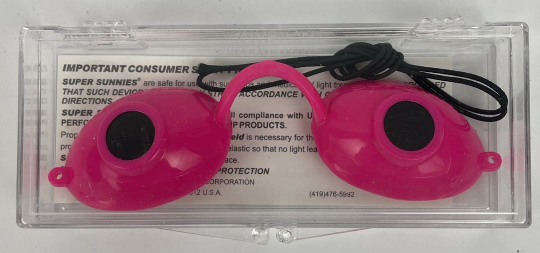 Super Sunnies UV Eye Protection Goggles for Tanning Red Light Therapy Pink
