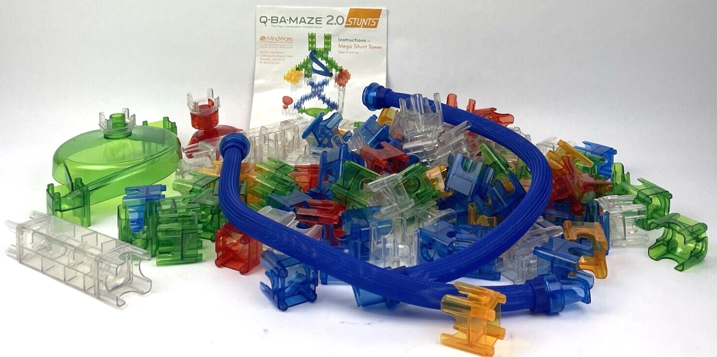 Q-BA-MAZE 2.0 Stunt Tower 114 Assorted Pieces 29 Marbles Replacement Cubes Build
