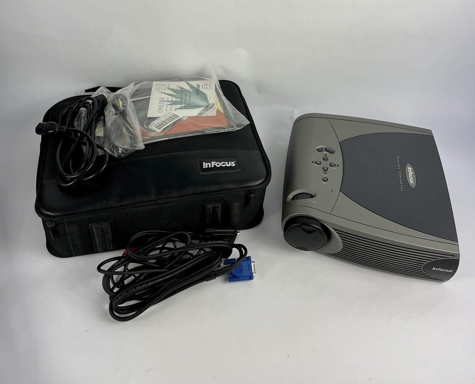 Infocus LP350 Portable Projector Bundle W/ Case + Cords - Tested and Working