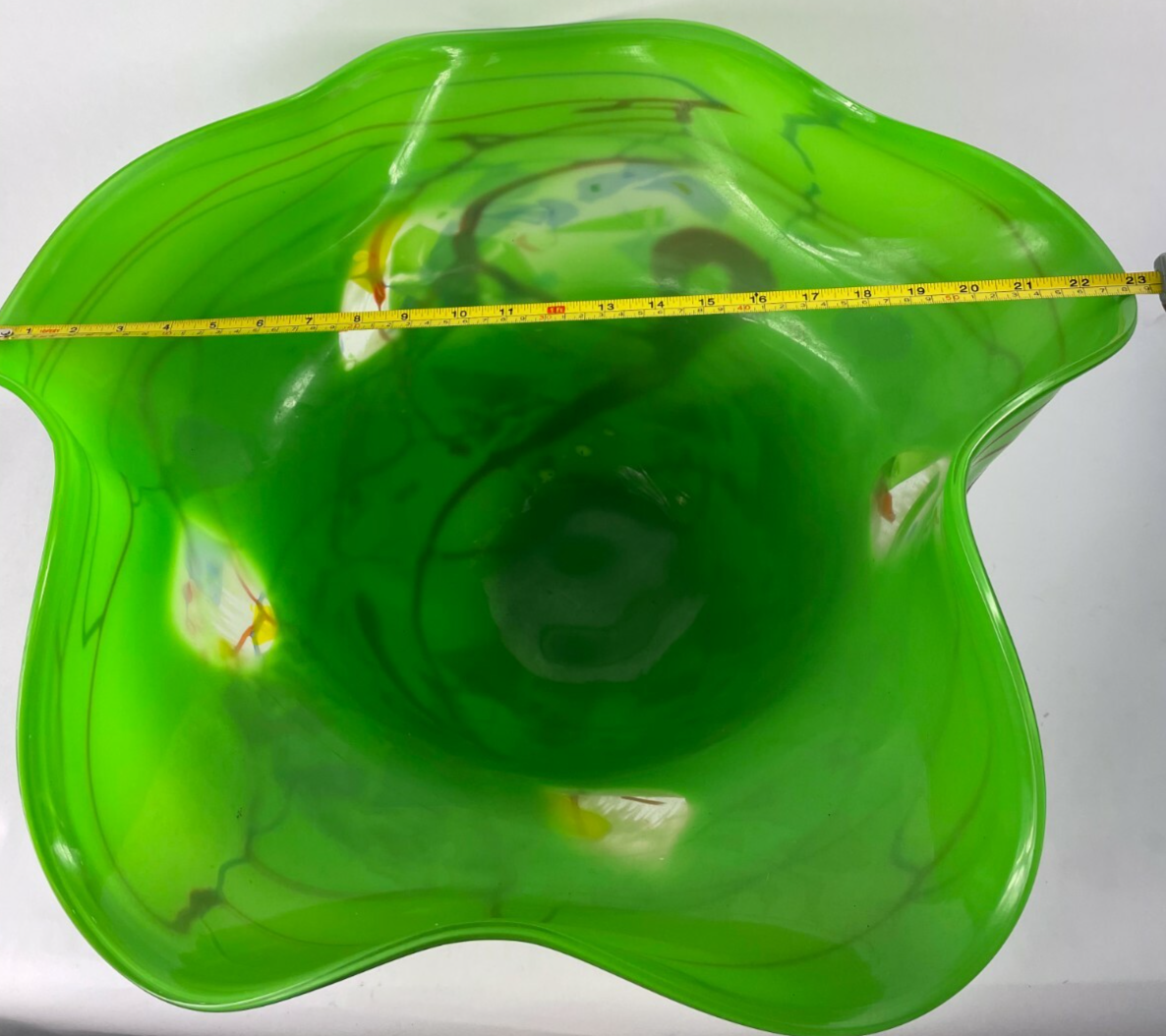 Beautifully Designed Glass Decorative Crafted Bowl Length 23" 12" Tall Green Red