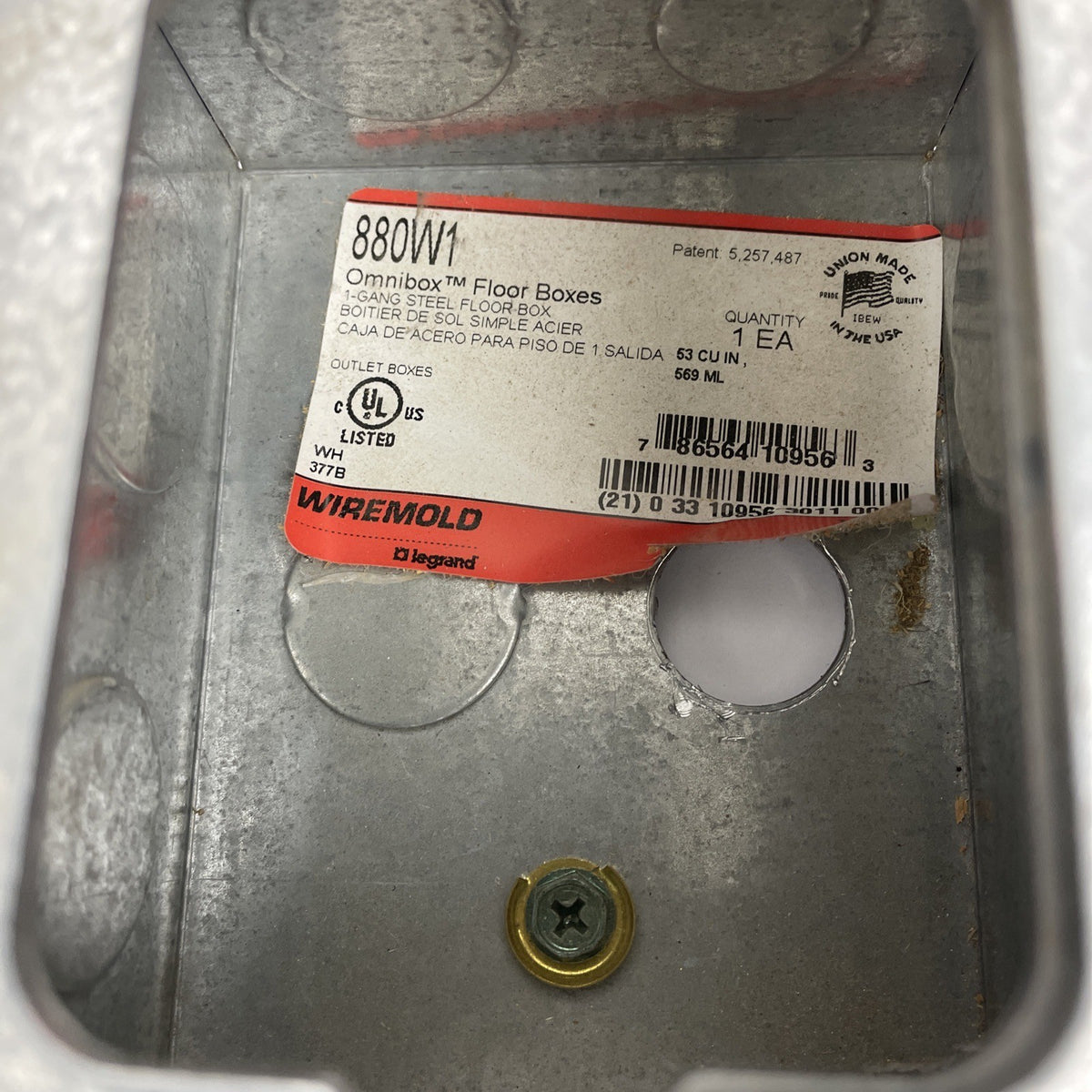 OEM Wiremold LeGrande 880W1 1 Gang Steel Floor Box Omnibox - USED