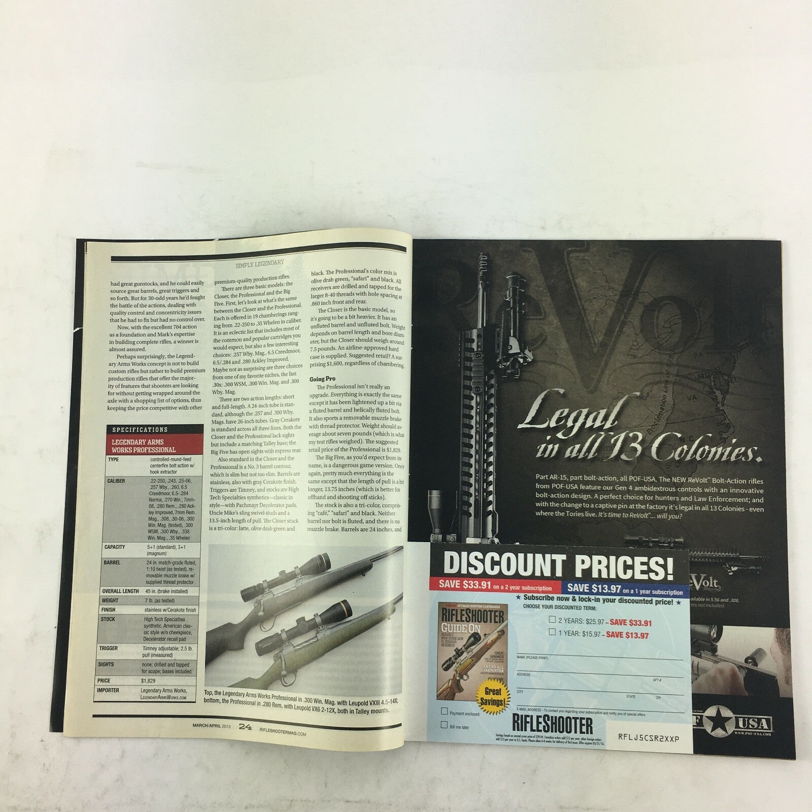 March 2015 Rifle Shooter Magazine Savage Stag Model 9 A 9mm AR-15 Carbine .22TCM