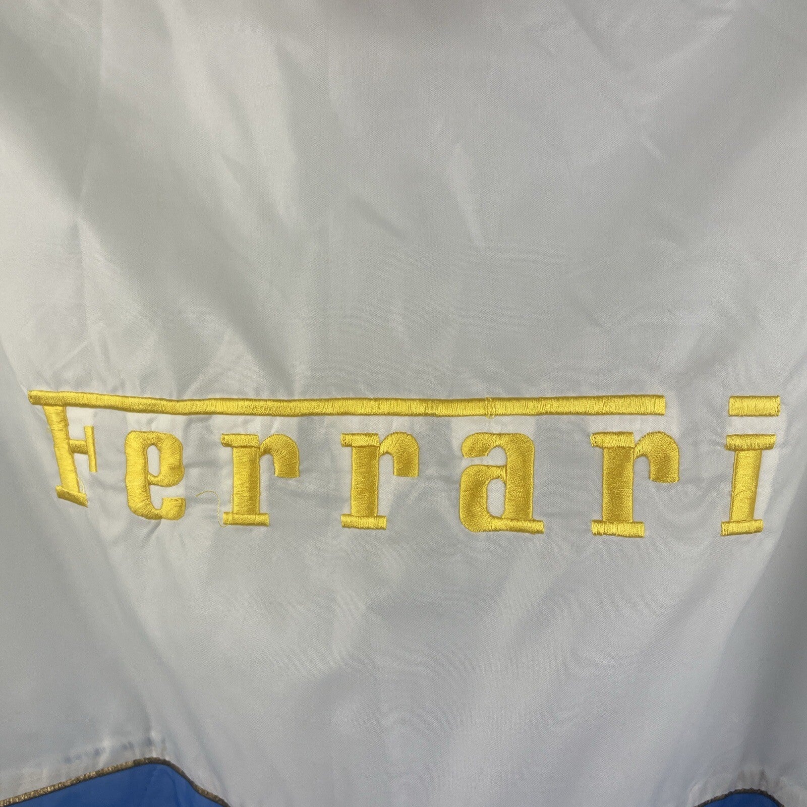 Vintage Style Auto Ferrari Racing Jacket Mens Medium Satin Baby Blue White VGC