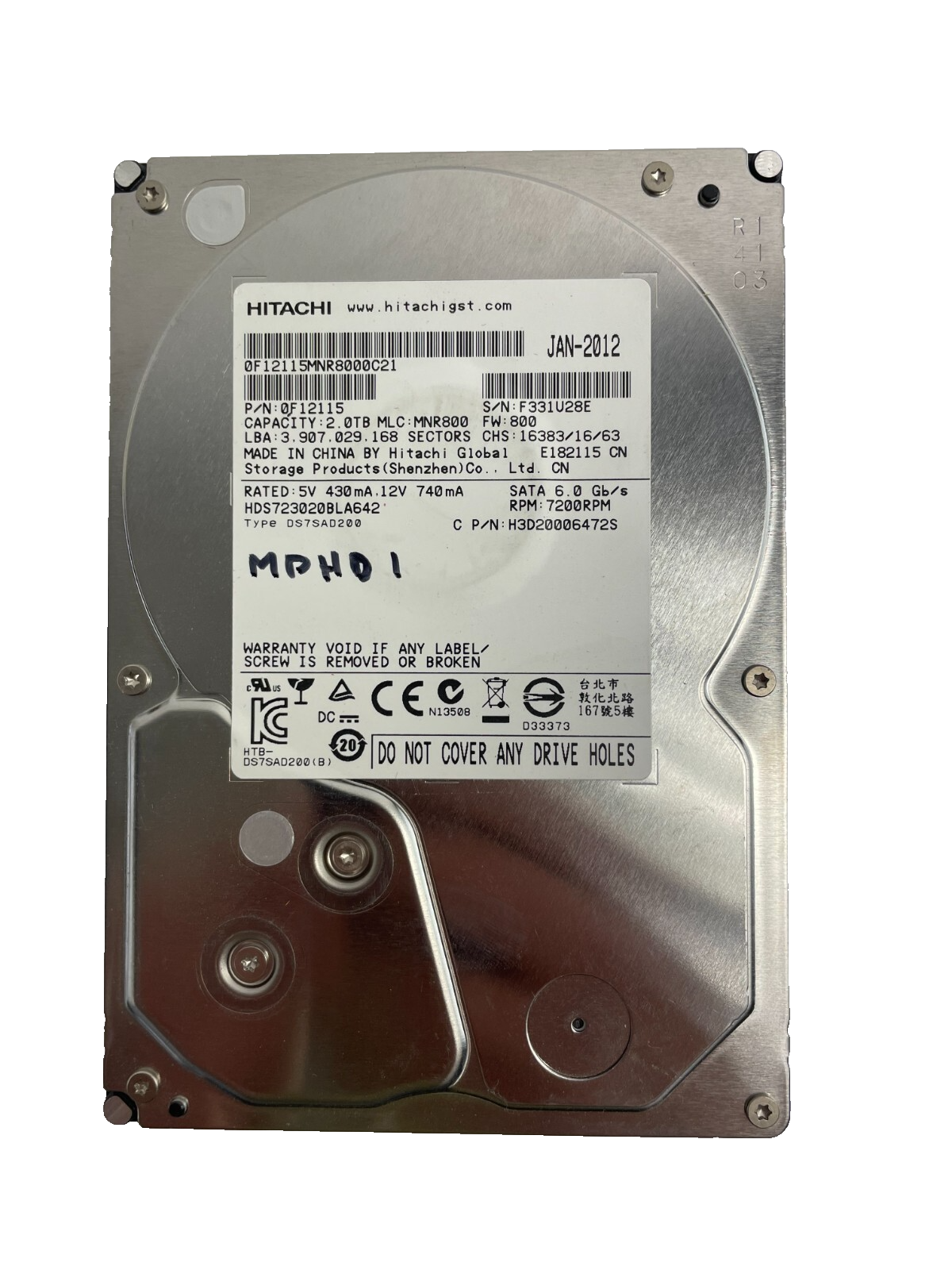 Hitachi Model HDS723020BLA642 Internal Hard Drive 2TB 7200 RPM Cache 64MB