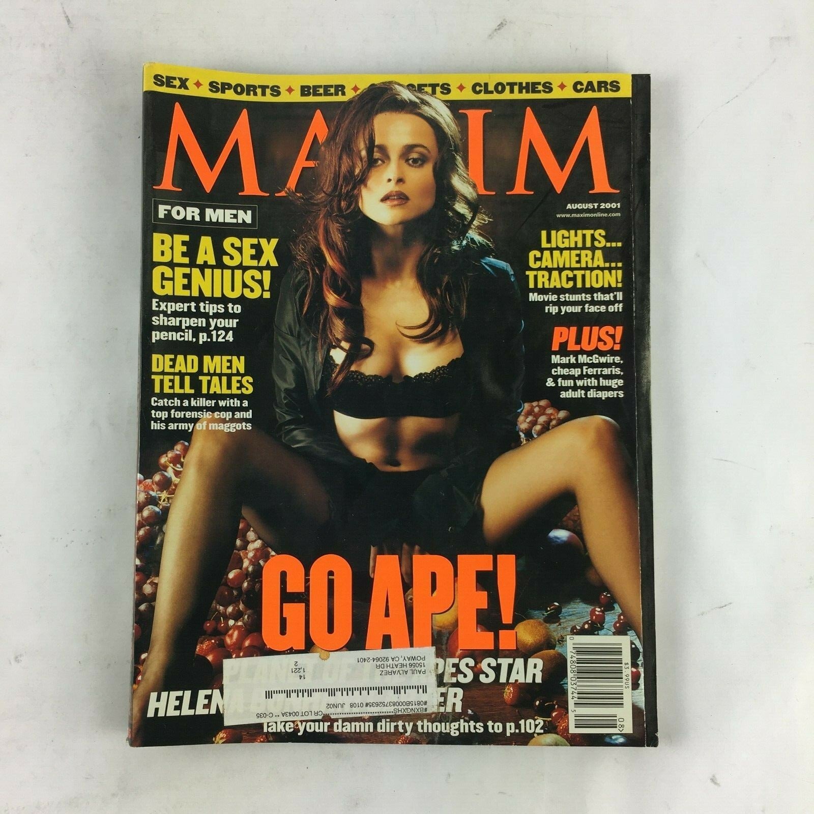 August 2001 Maxim Magazine Go Ape! Be a Sex Genius! Dead Men Tell Tales