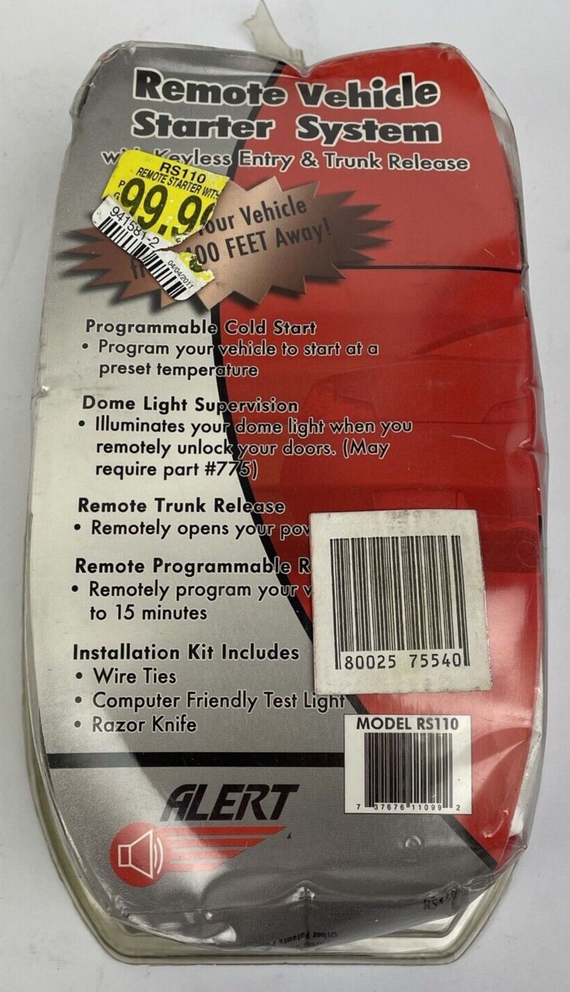 Alert Remote Vehicle Starter System model RS110 - NOS Sealed - Easy To Install