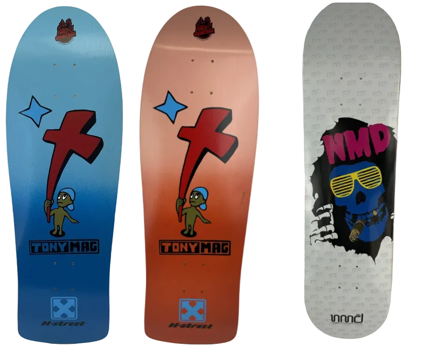 Lot of 3 Tony Magnusson H-Street Kid reissue and Nomad skateboard decks