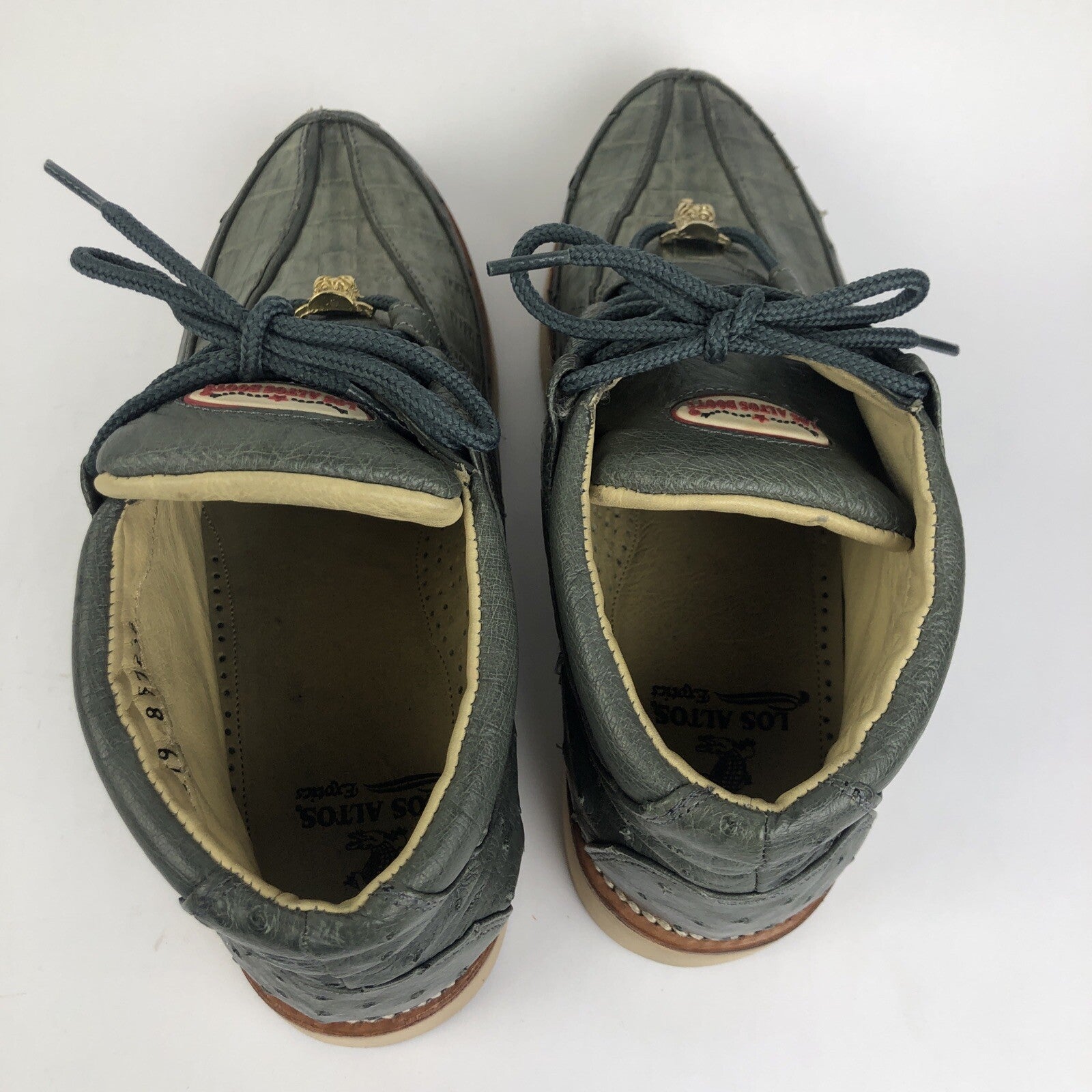Los Altos Exotics Genuine Ostrich Shoes Blue Bilbo Comfort Sole Size Mens US 7.5