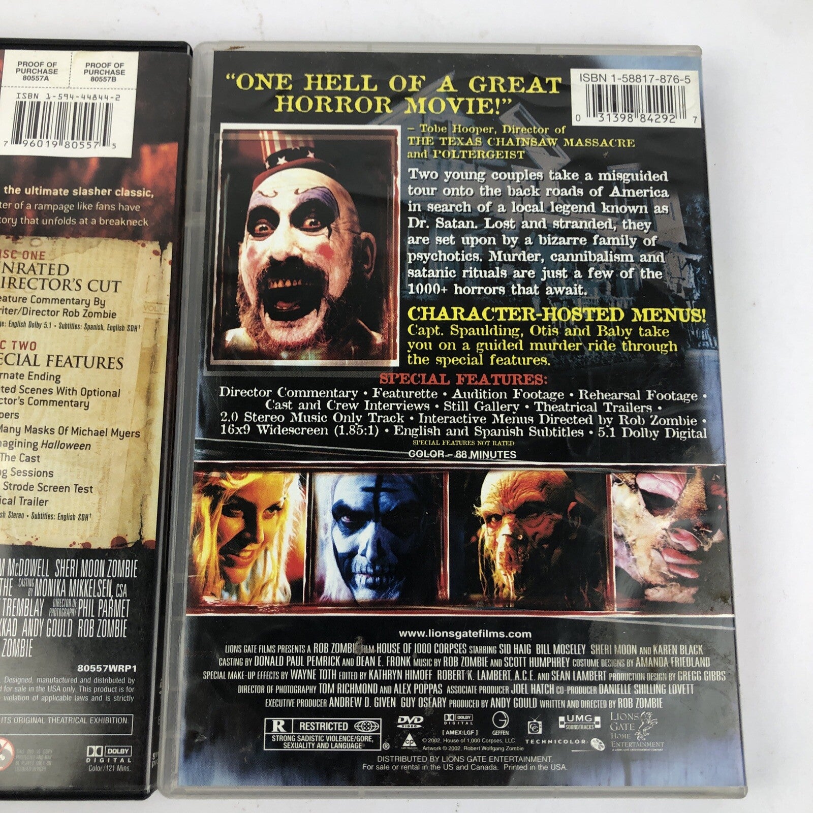 2 x Rob Zombie DVD Movie Collection. Halloween, House of 1000 Corpses * VGC *