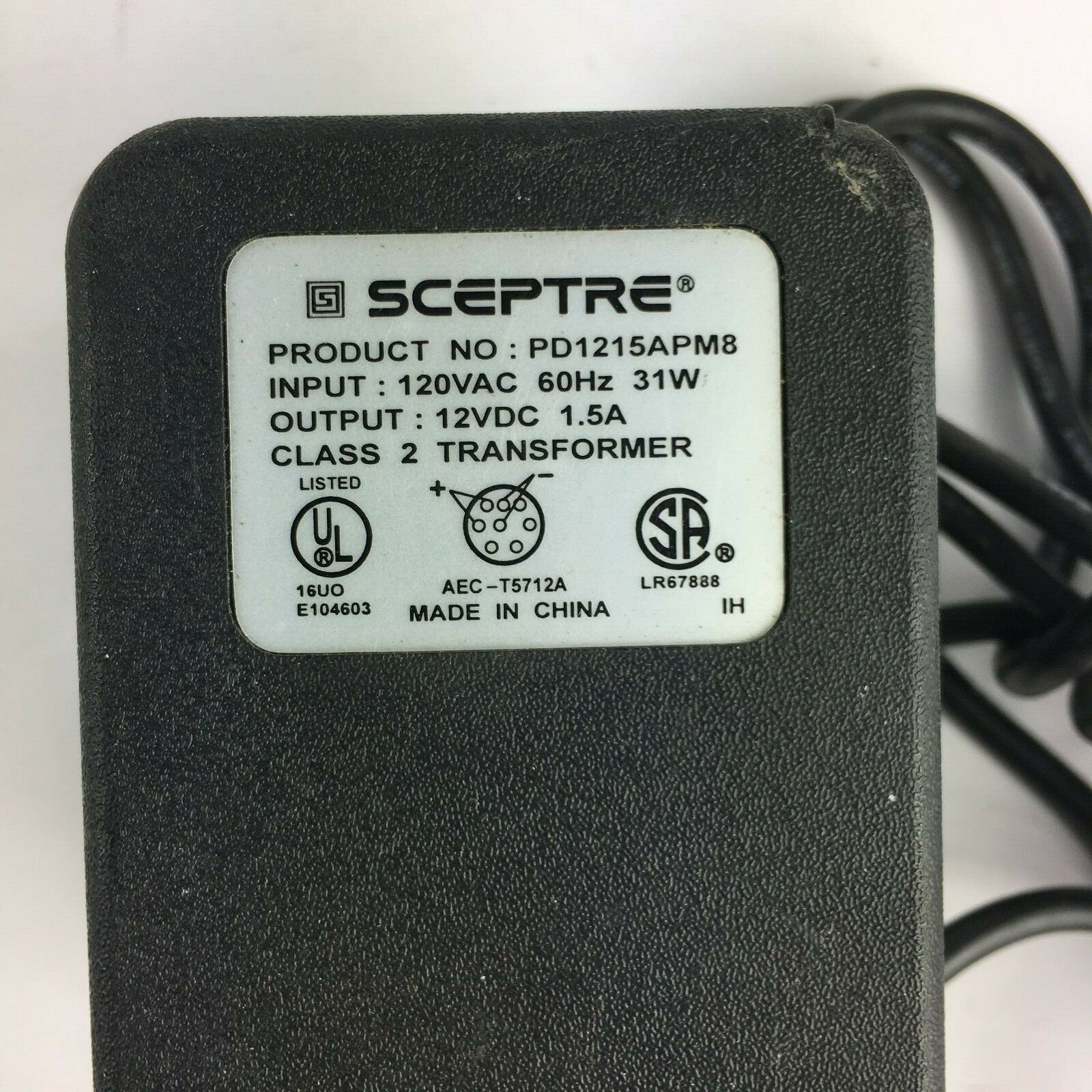 Genuine Sceptre PD1215APM8 Class 2 Output 12V 1.5A Power Supply Adapter A10